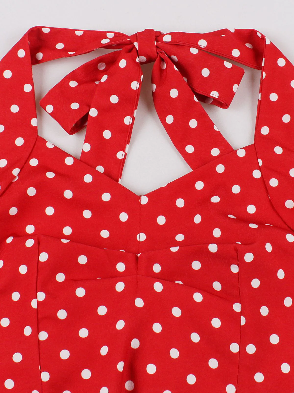 Red 1950s Halter Polka Dots Swing Dress - Image 4
