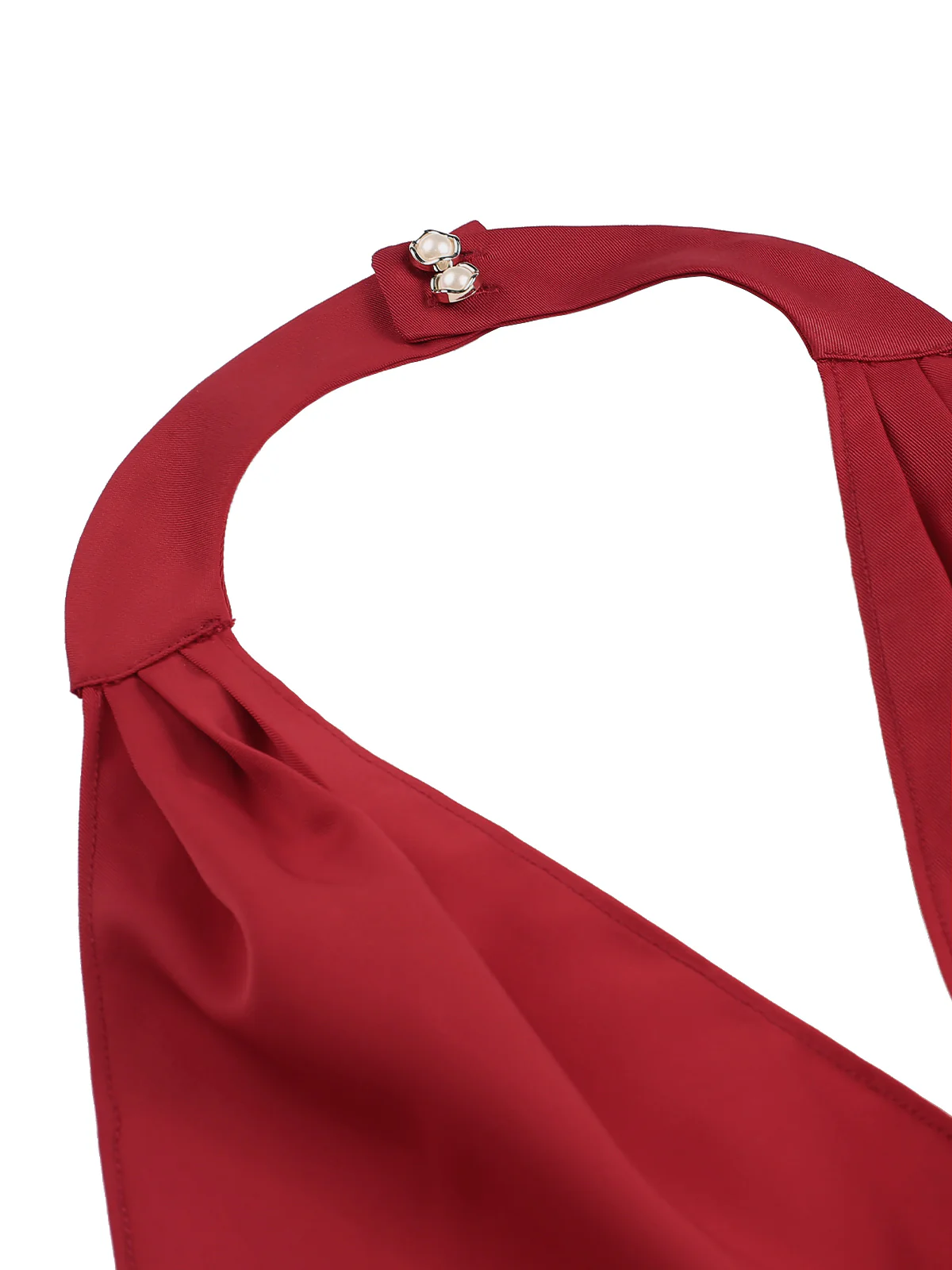 Red 1950s Halter Roses Bow Dress - Image 6