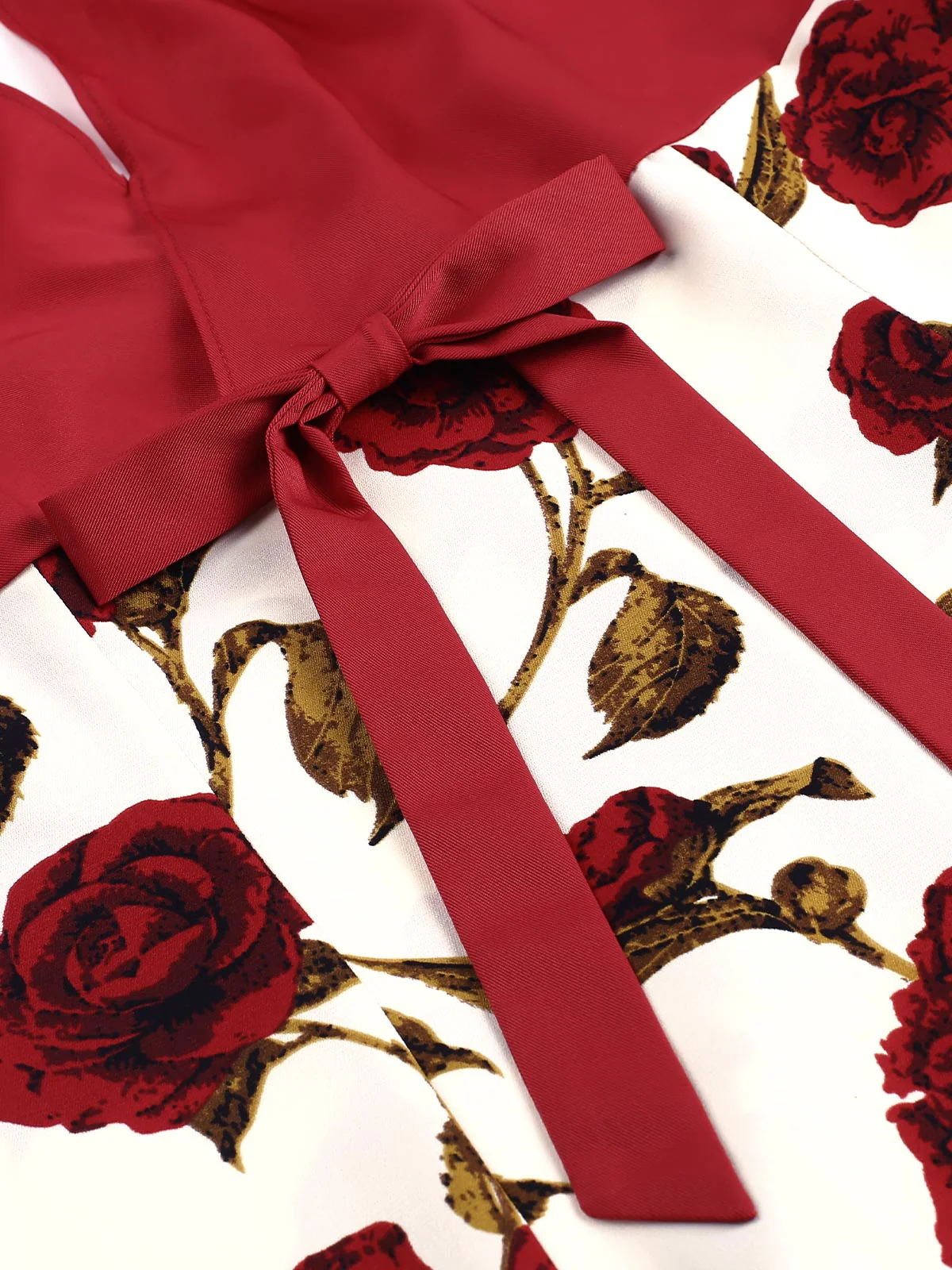 Red 1950s Halter Roses Bow Dress - Image 7