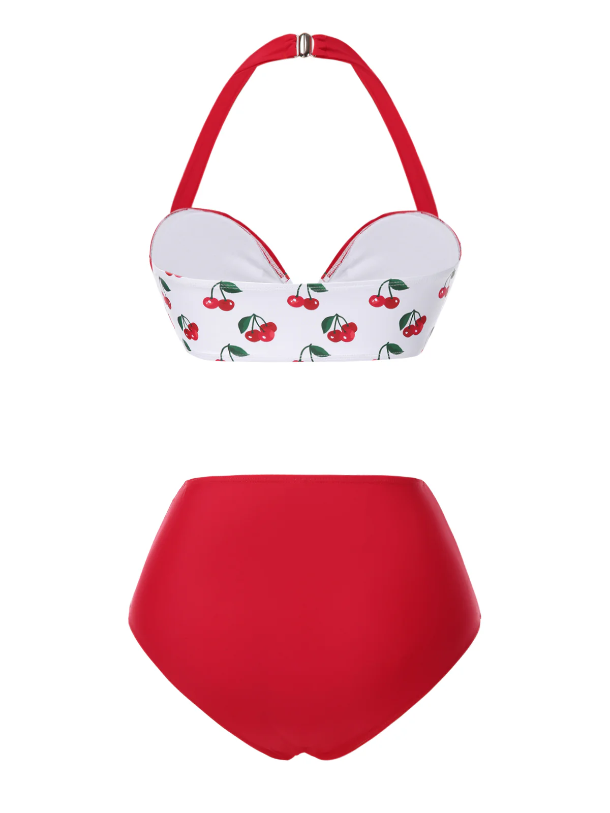 Red 1950s Halter Ruffle Cherry Bikini Set - Image 4