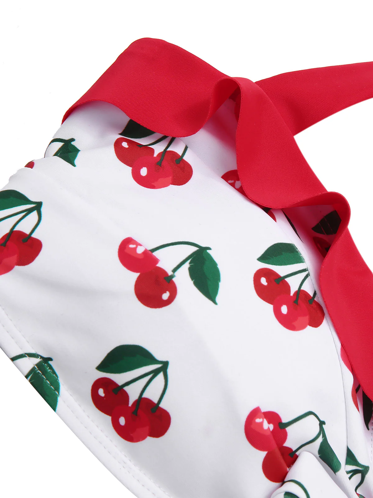 Red 1950s Halter Ruffle Cherry Bikini Set - Image 5