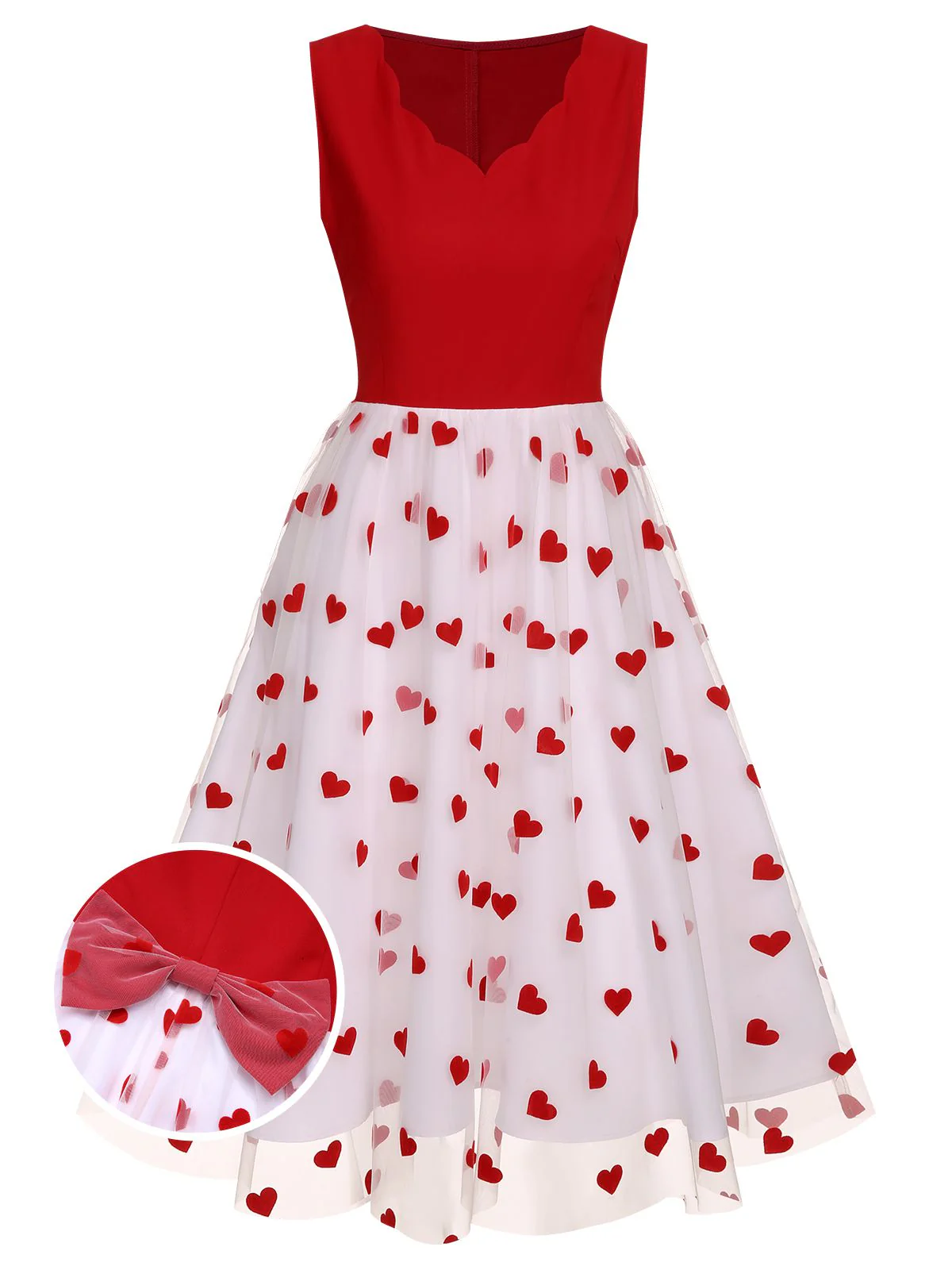 Red 1950s Heart Bow Sleeveless Dress - Image 3
