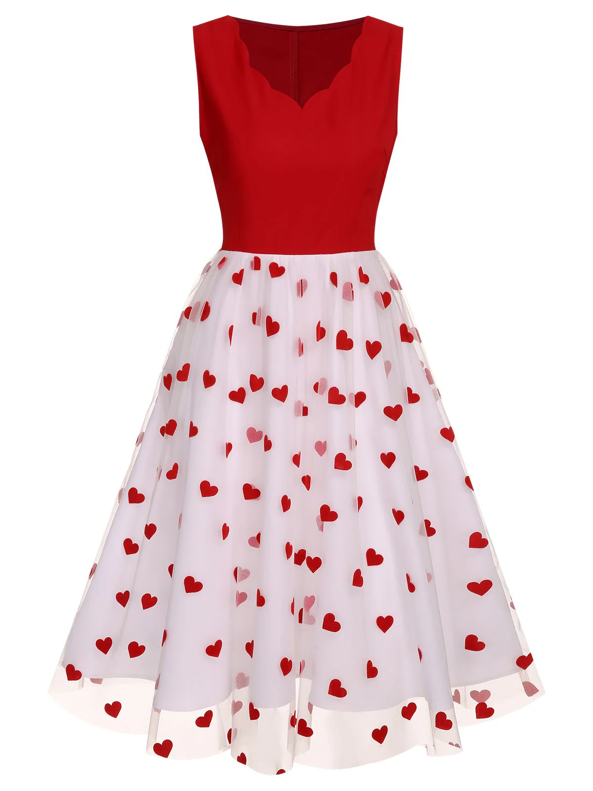 Red 1950s Heart Bow Sleeveless Dress - Image 4