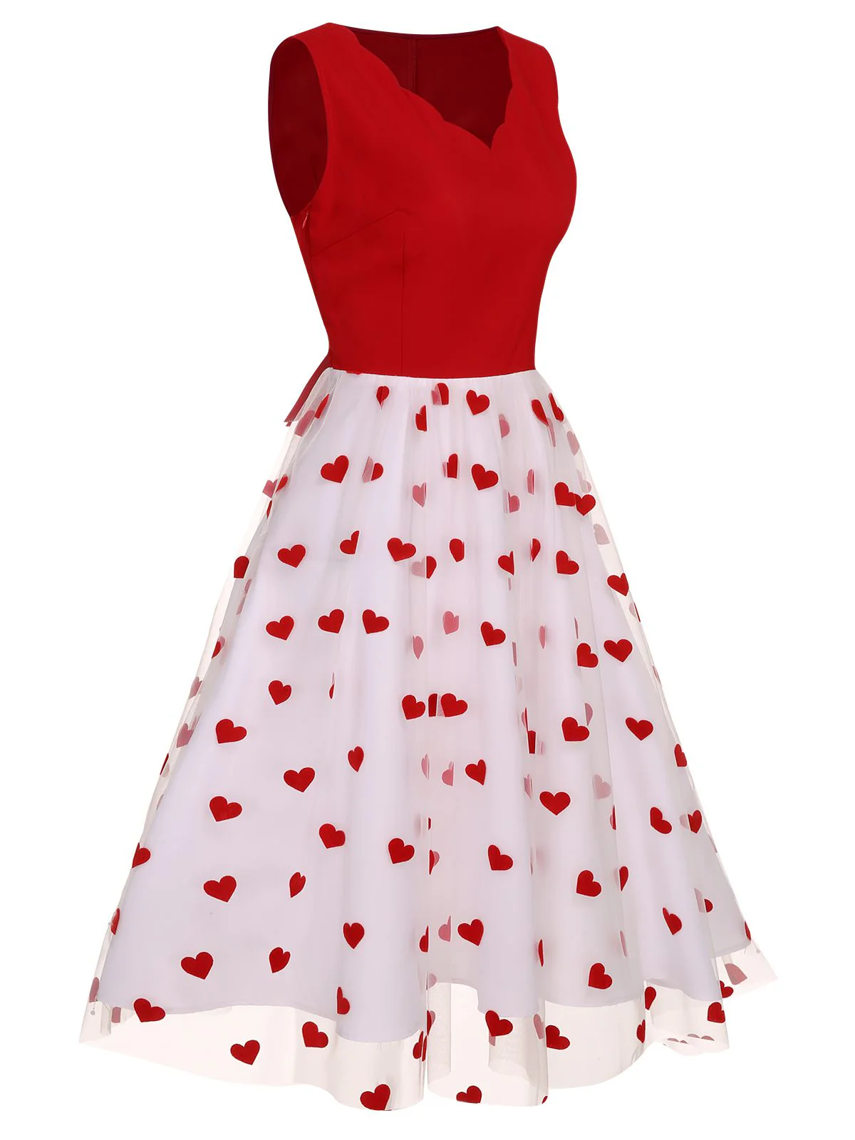 Red 1950s Heart Bow Sleeveless Dress - Image 5