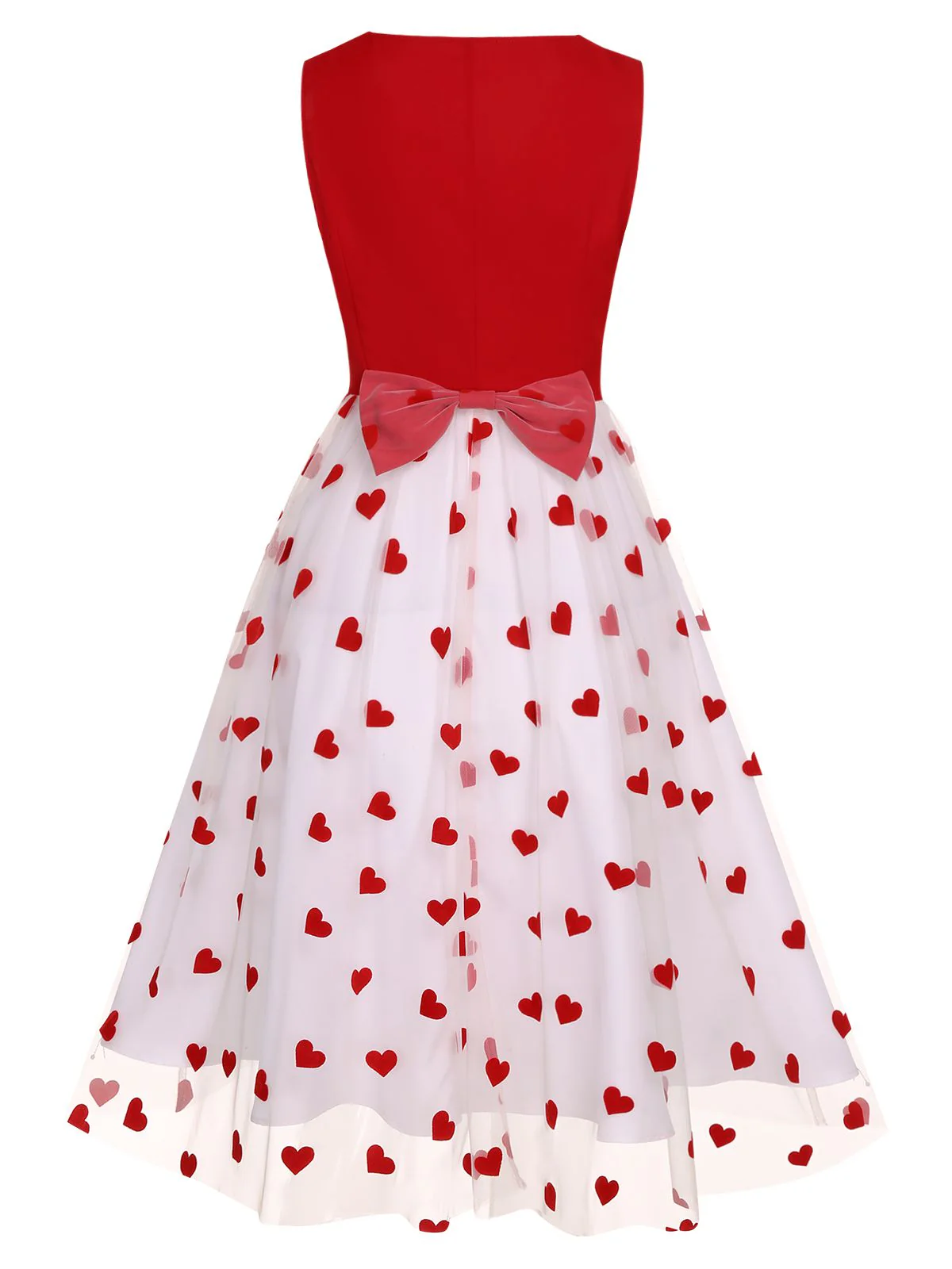 Red 1950s Heart Bow Sleeveless Dress - Image 6
