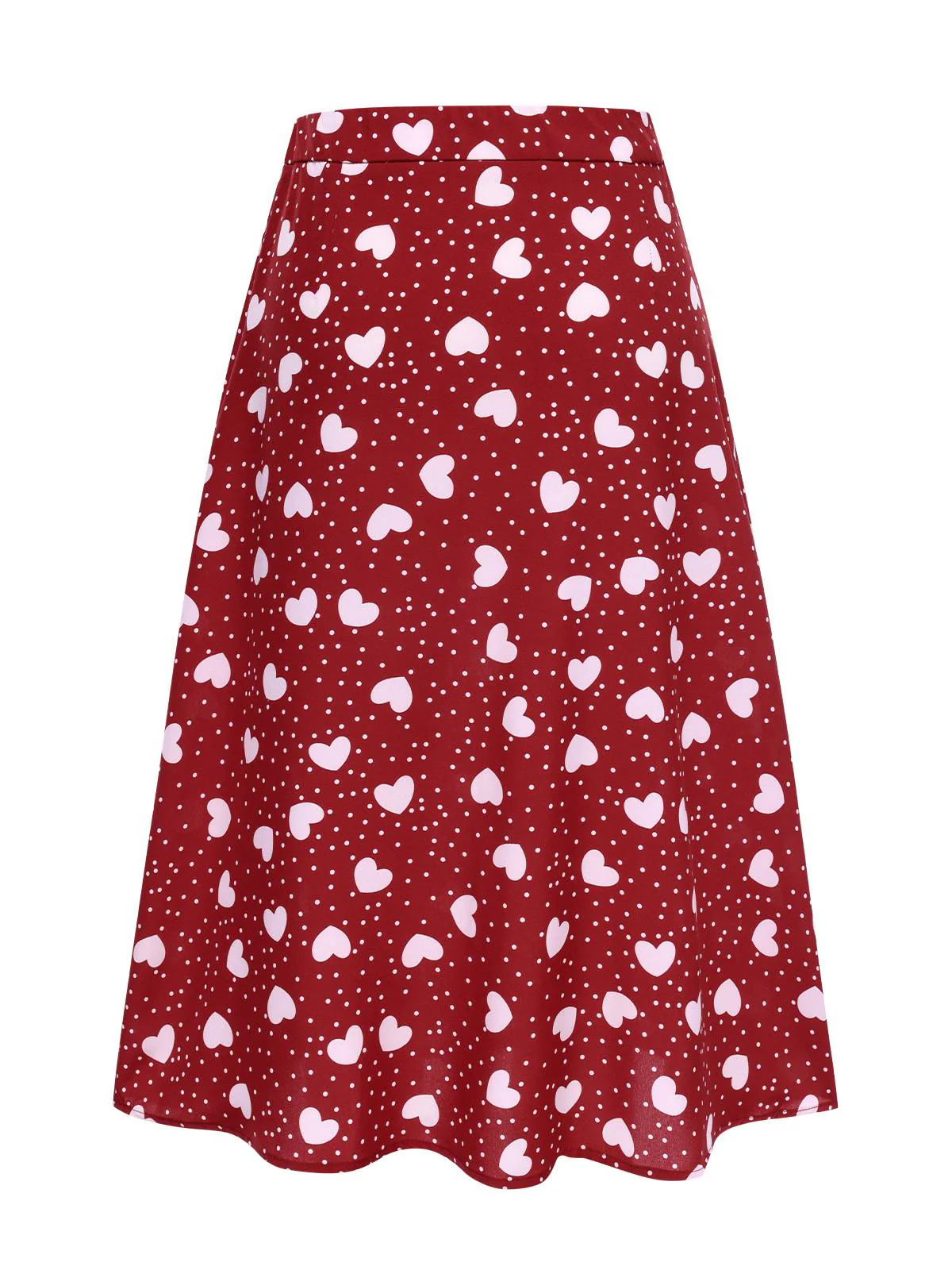 Red 1950s Heart Dots Slit A-Line Skirt - Image 2