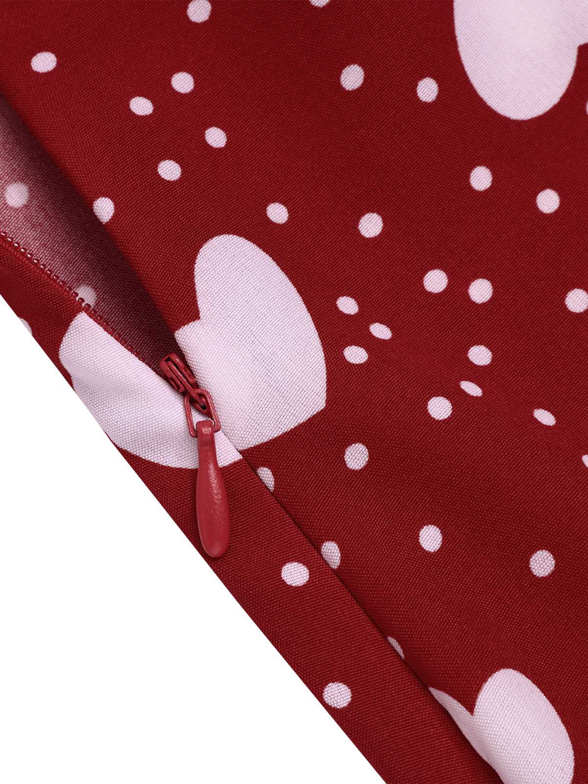 Red 1950s Heart Dots Slit A-Line Skirt - Image 3