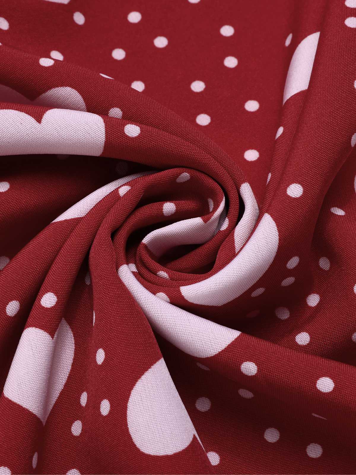 Red 1950s Heart Dots Slit A-Line Skirt - Image 4
