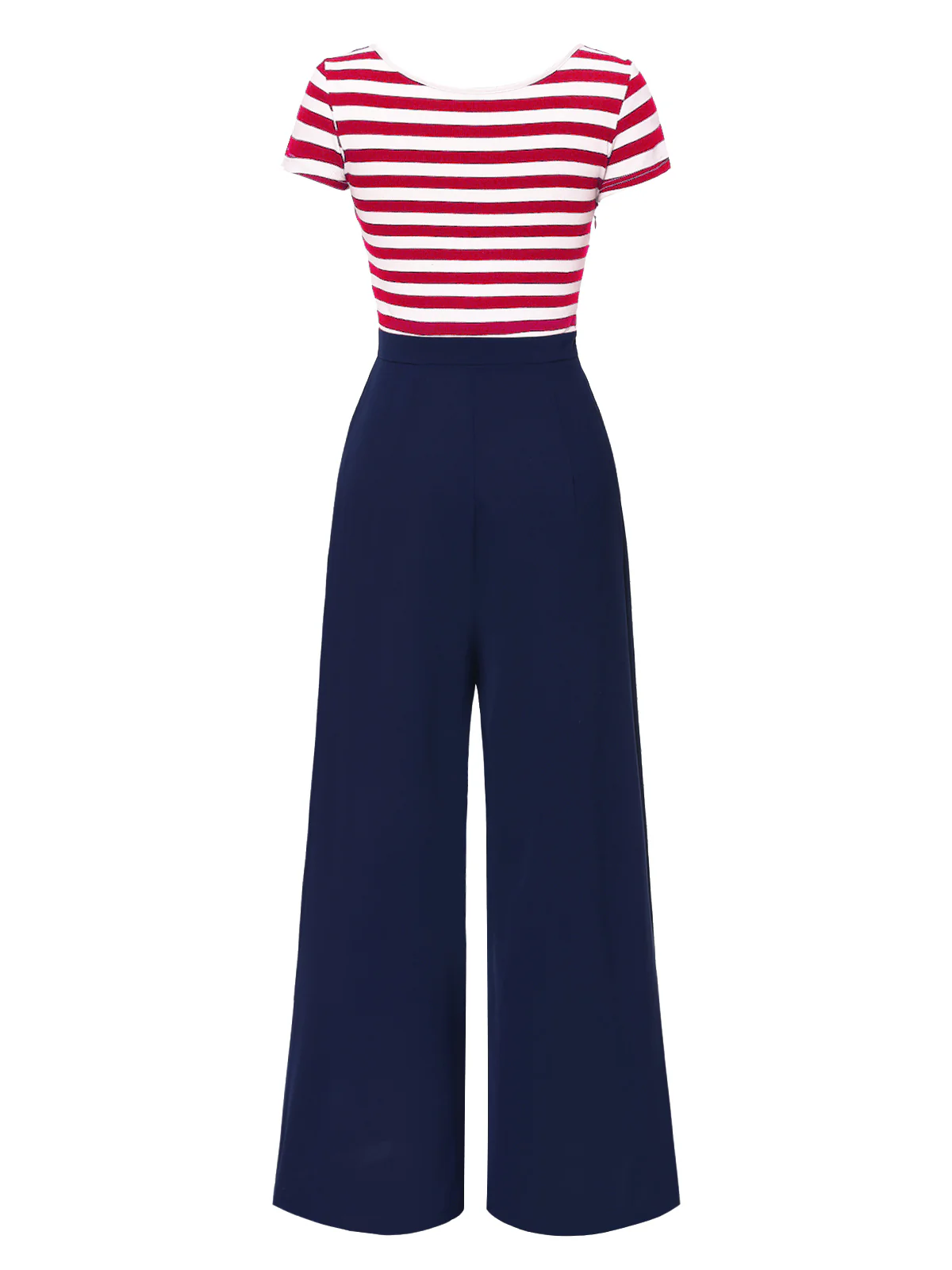Blue 1950s Hollow Bow Stripe Patchwork Jumpsuit - Image 10