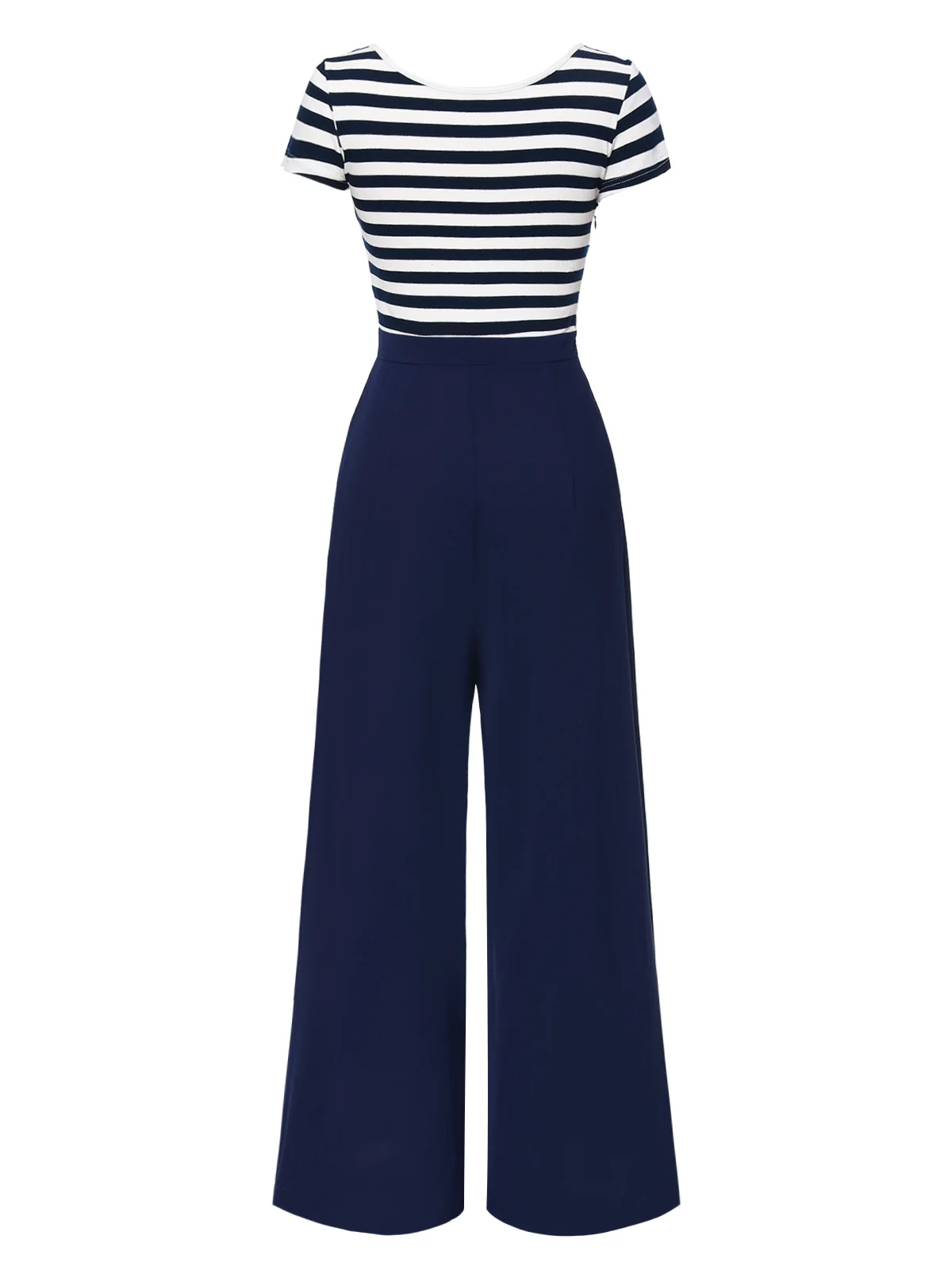 Blue 1950s Hollow Bow Stripe Patchwork Jumpsuit - Image 5