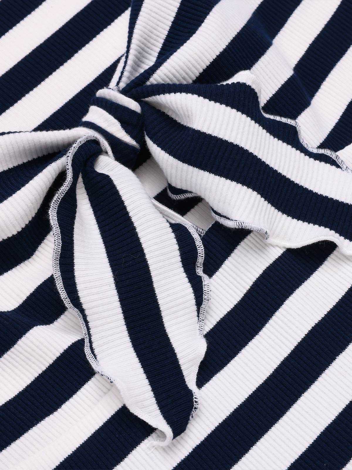 Blue 1950s Hollow Bow Stripe Patchwork Jumpsuit - Image 6