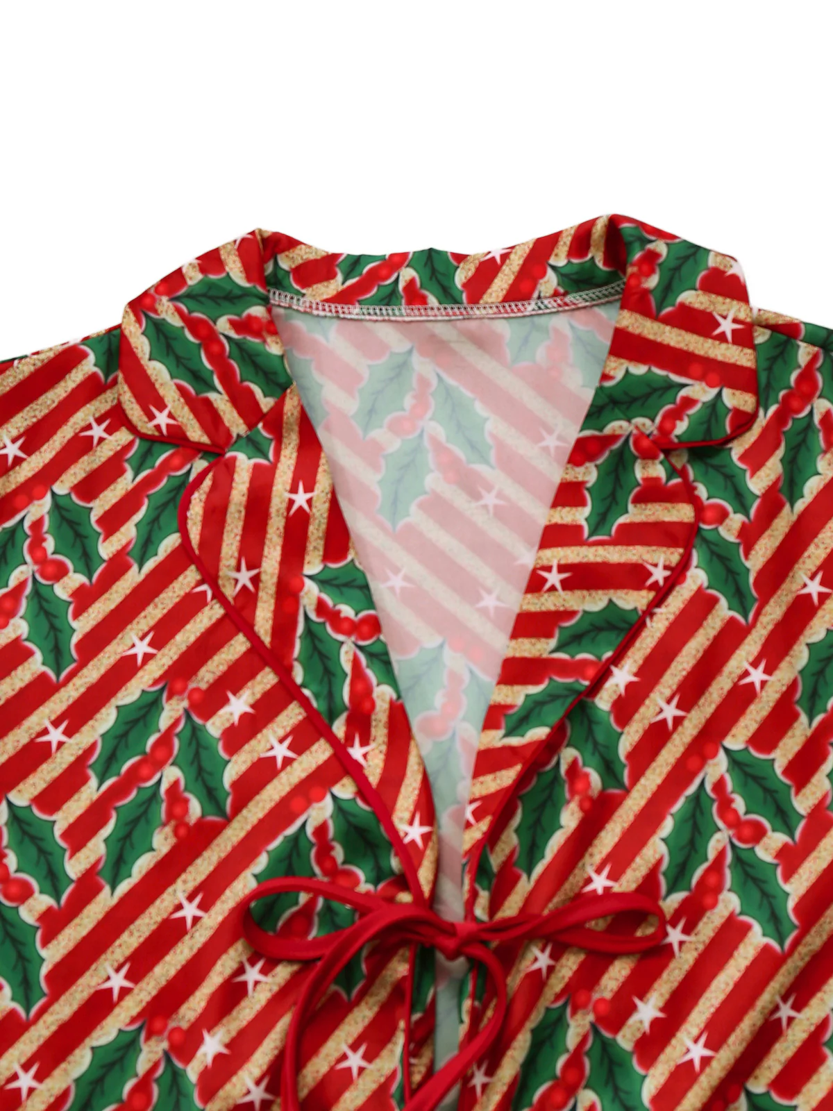 Red 1950s Holly & Candy Cane Stripes Feather Pajama Set - Image 5