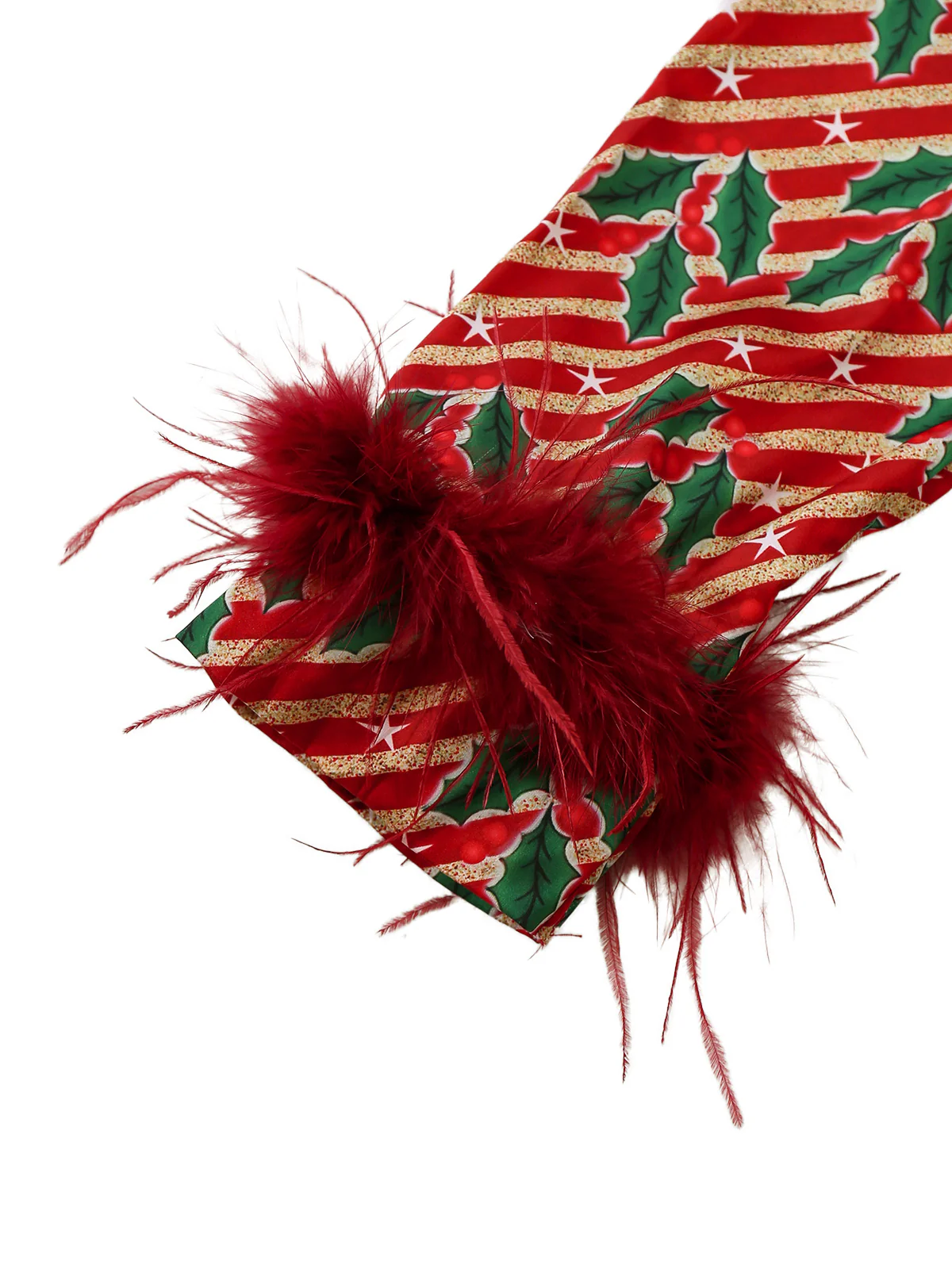 Red 1950s Holly & Candy Cane Stripes Feather Pajama Set - Image 6
