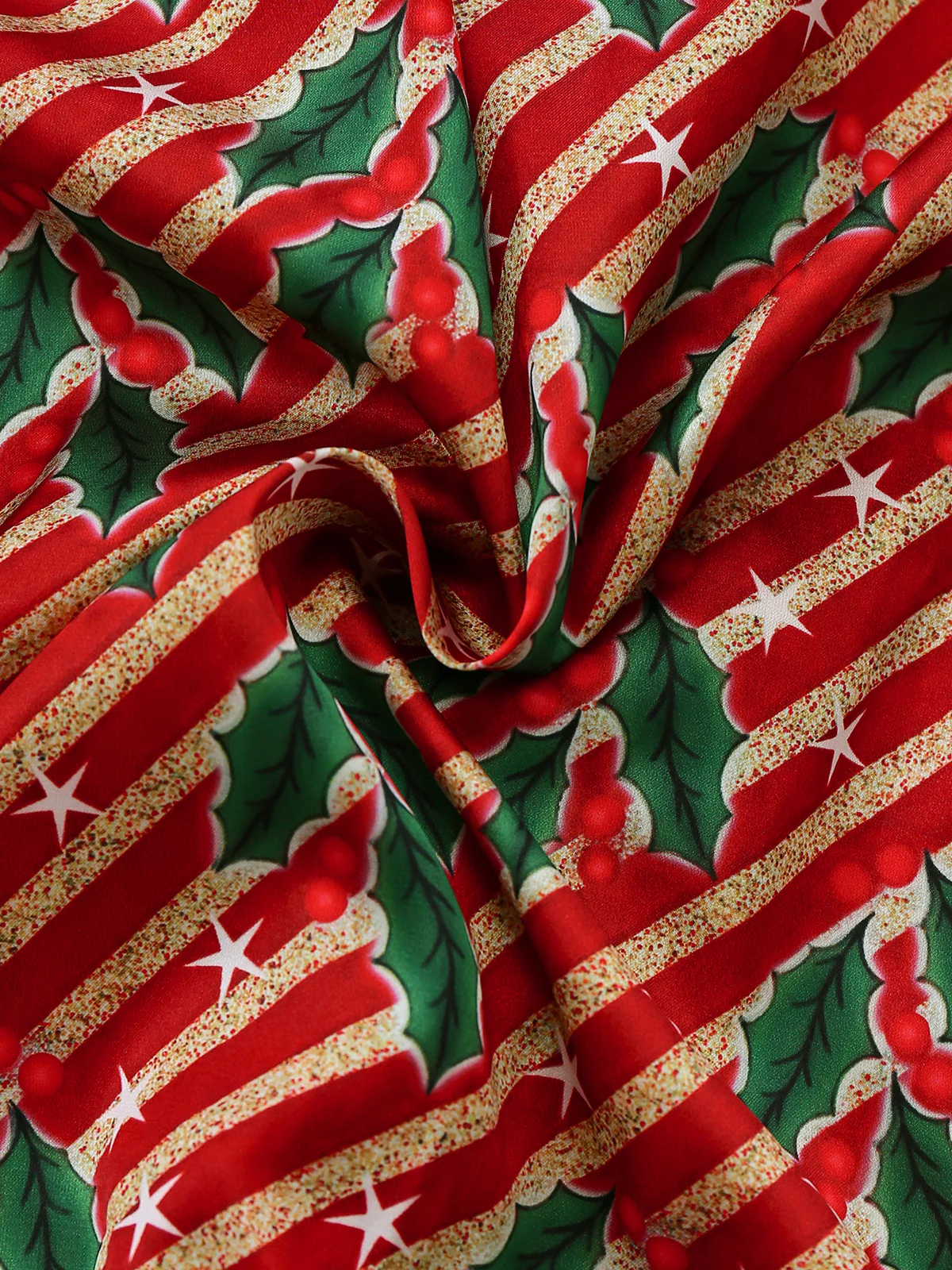 Red 1950s Holly & Candy Cane Stripes Feather Pajama Set - Image 7