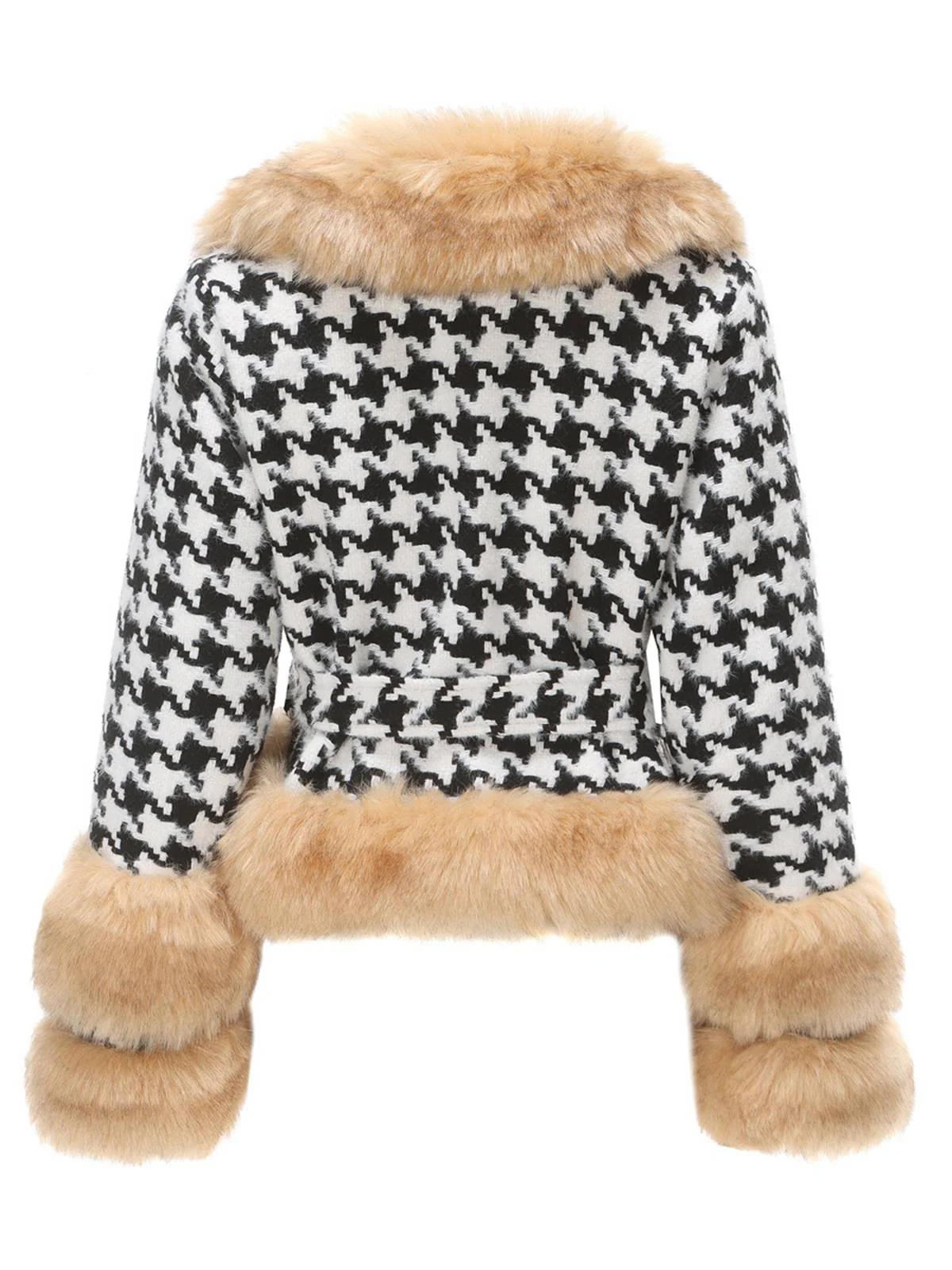 Apricot 1950s Houndstooth Faux Fur Coat - Image 3