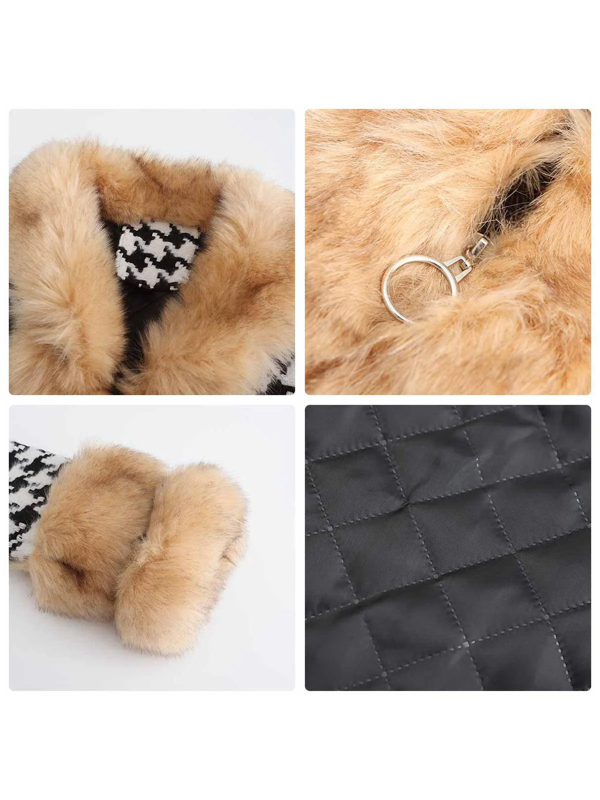 Apricot 1950s Houndstooth Faux Fur Coat - Image 4