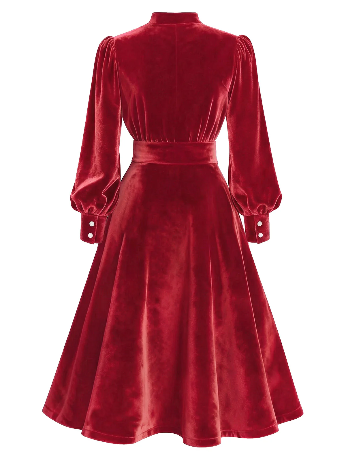 Red 1950s Keyhole V-Neck Pearl Velvet Dress - Image 3
