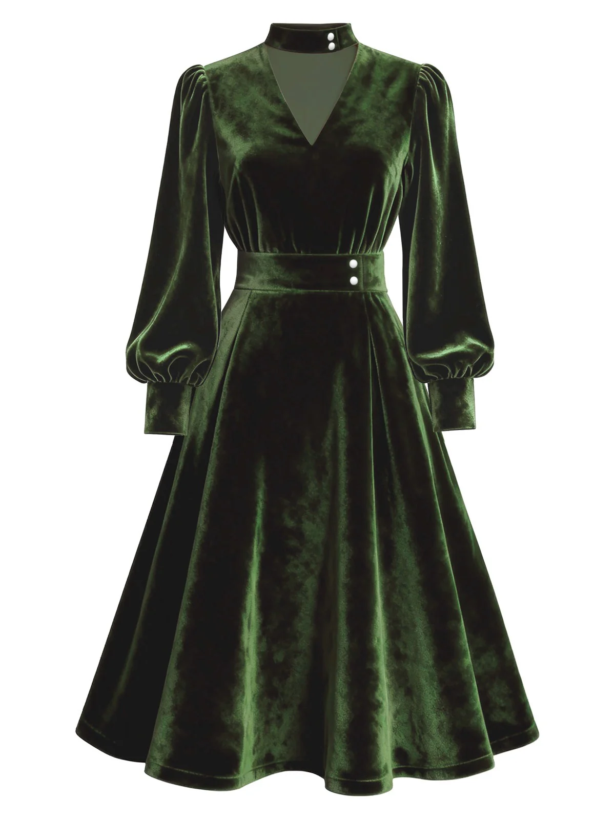 Red 1950s Keyhole V-Neck Pearl Velvet Dress - Image 5