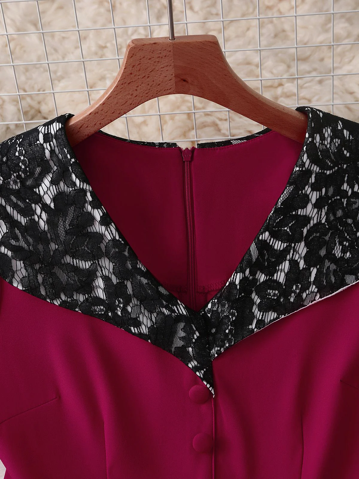 Red 1950s Lace Floral Sailor Collar Swing Dress - Image 6