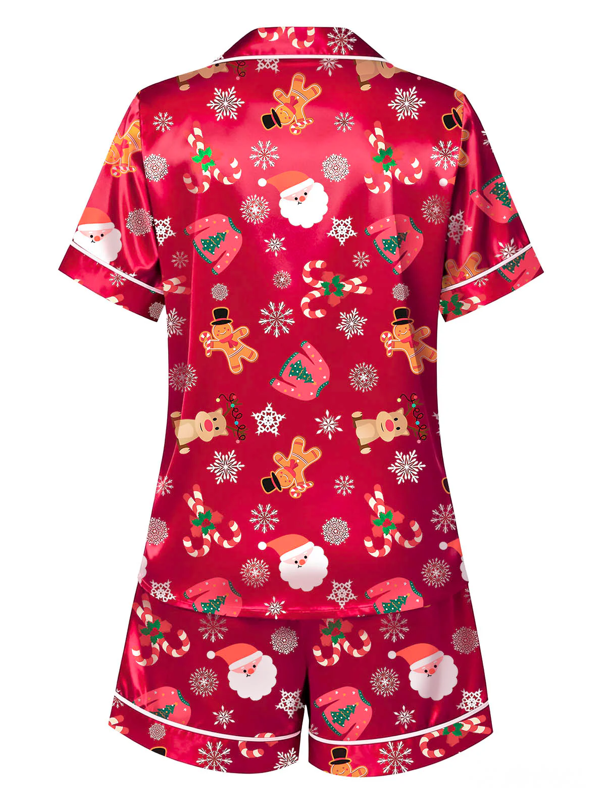 Red 1950s Lapel Christmas Print Pajama Set - Image 2
