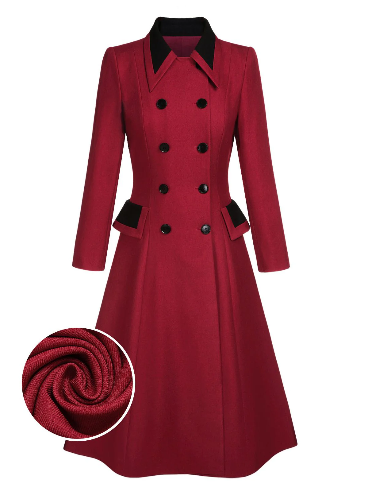 Red 1950s Lapel Double Breasted Coat - Image 3