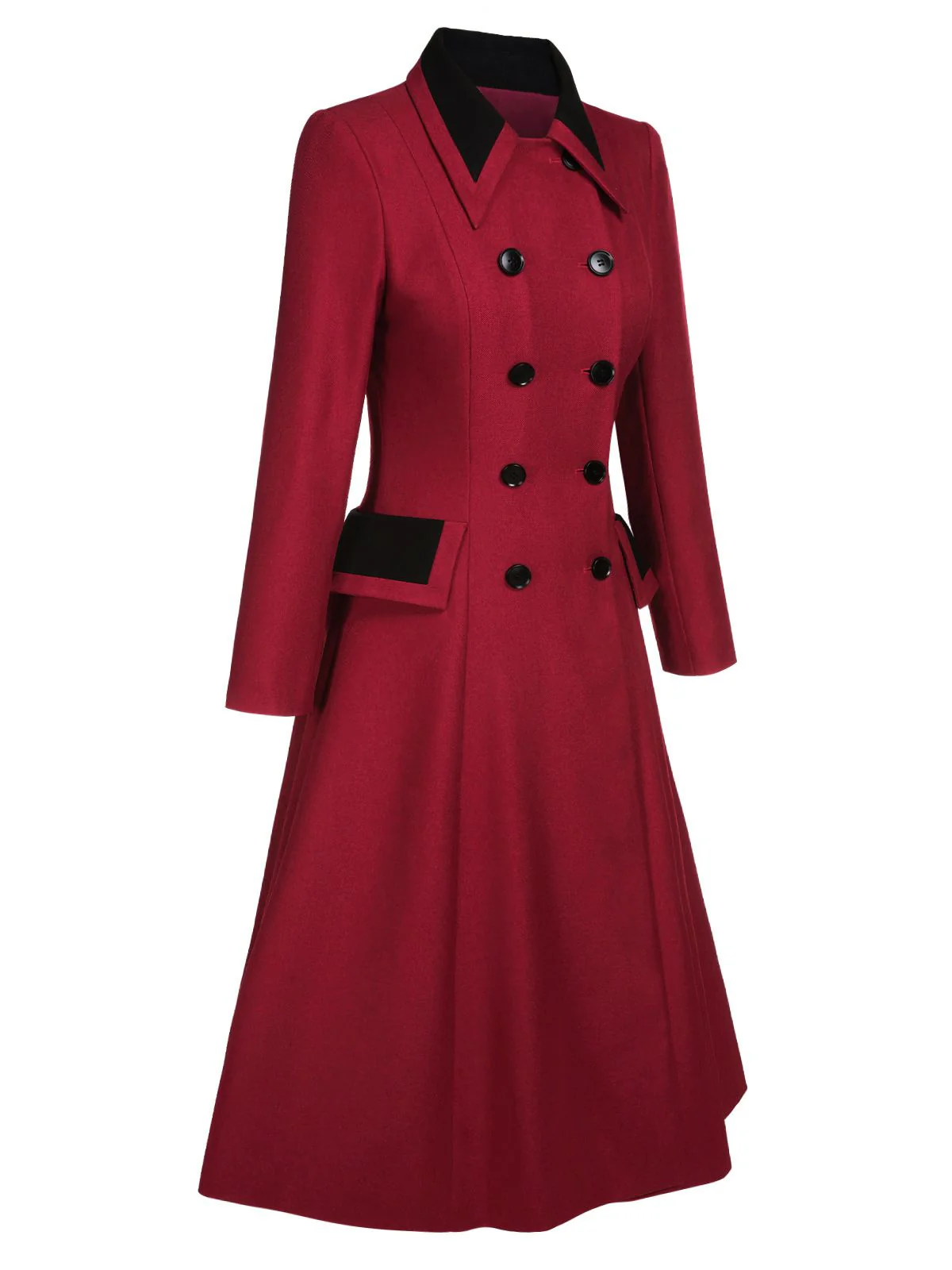 Red 1950s Lapel Double Breasted Coat - Image 5
