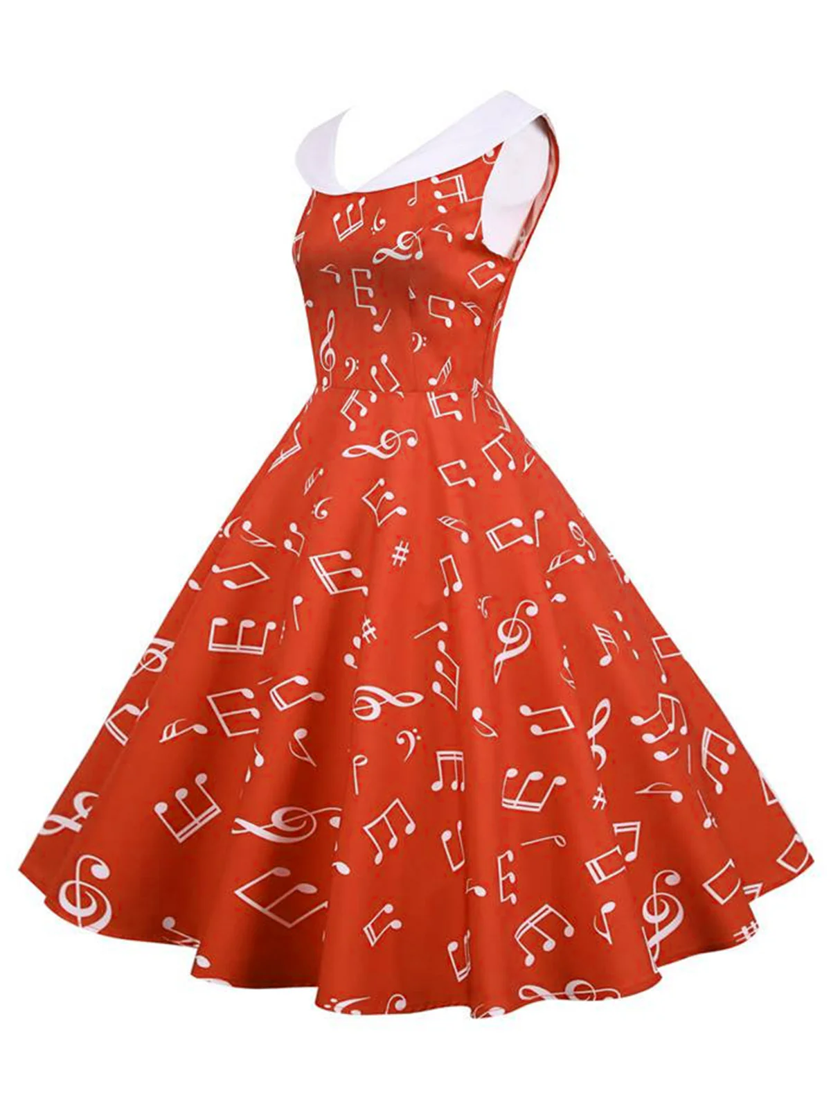 Red 1950s Musical Notes Swing Dress - Image 2