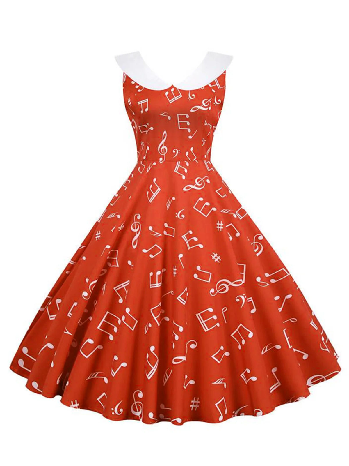 Red 1950s Musical Notes Swing Dress - Image 3