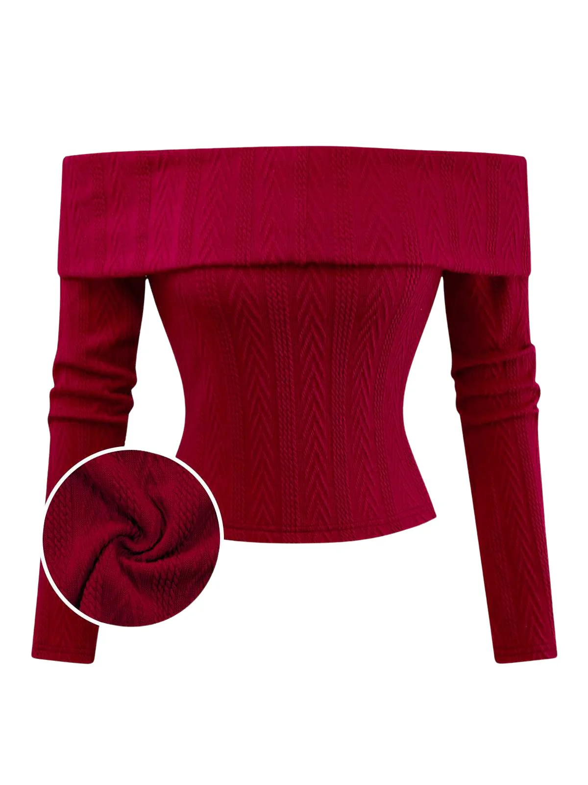 Red 1950s Off-Shoulder Knitted Sweater - Image 2