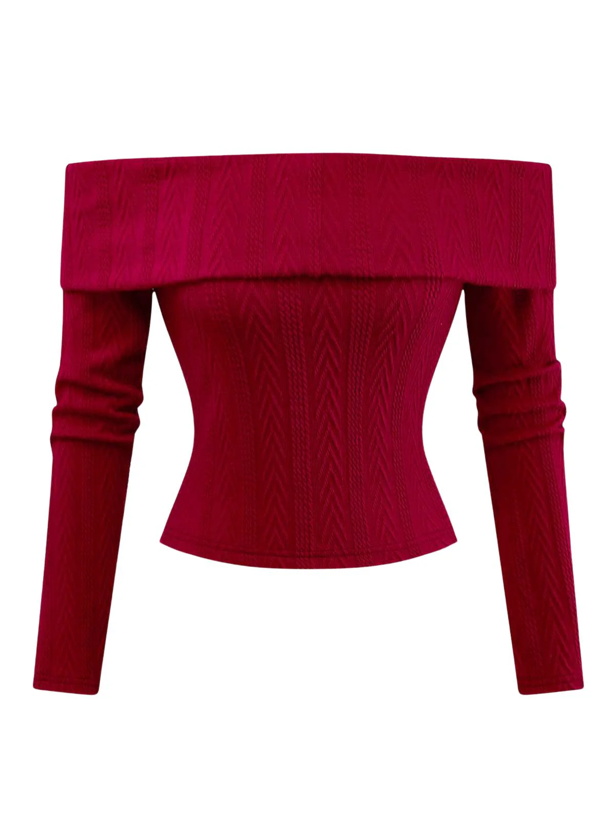 Red 1950s Off-Shoulder Knitted Sweater - Image 3