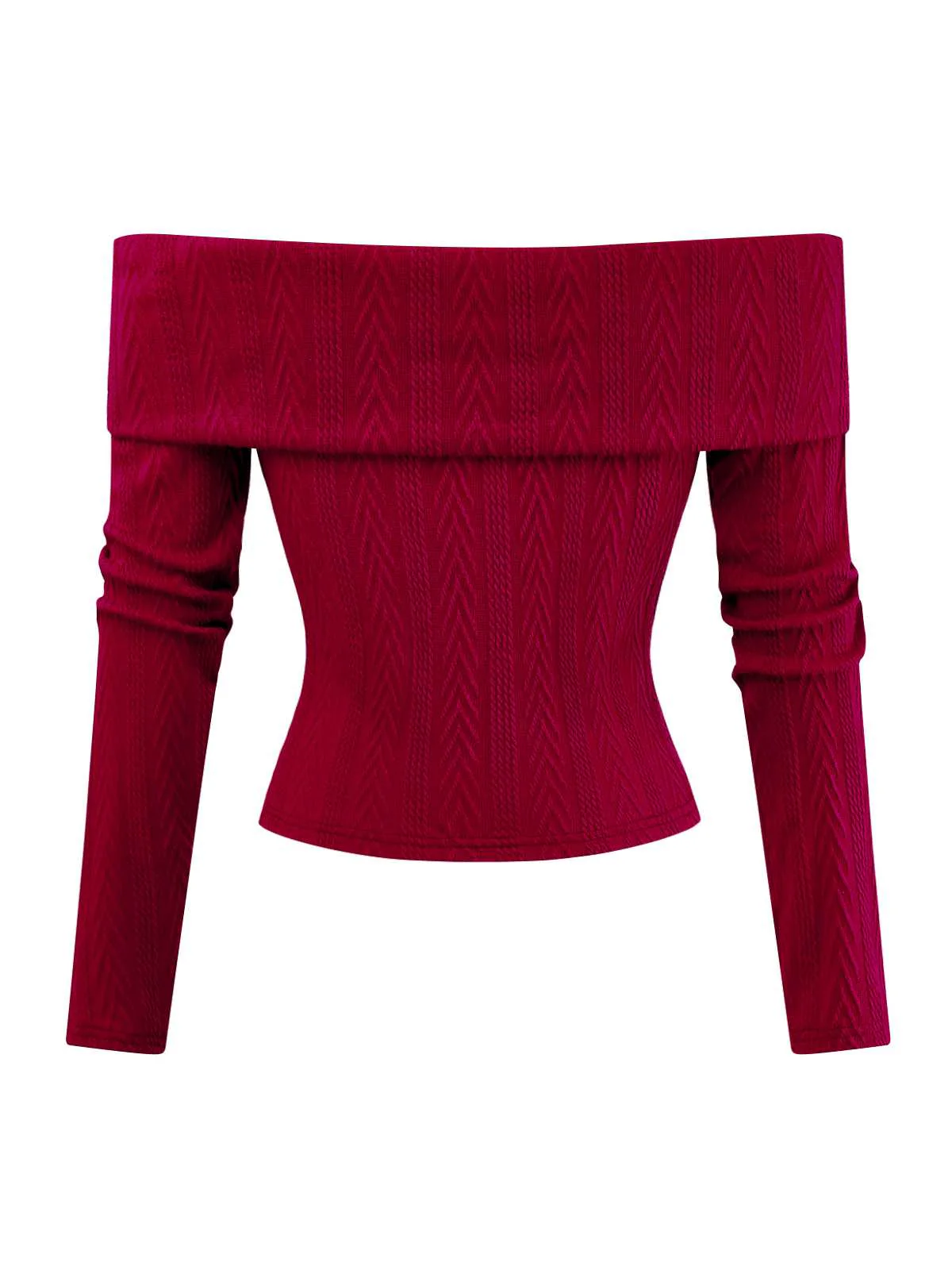 Red 1950s Off-Shoulder Knitted Sweater - Image 5