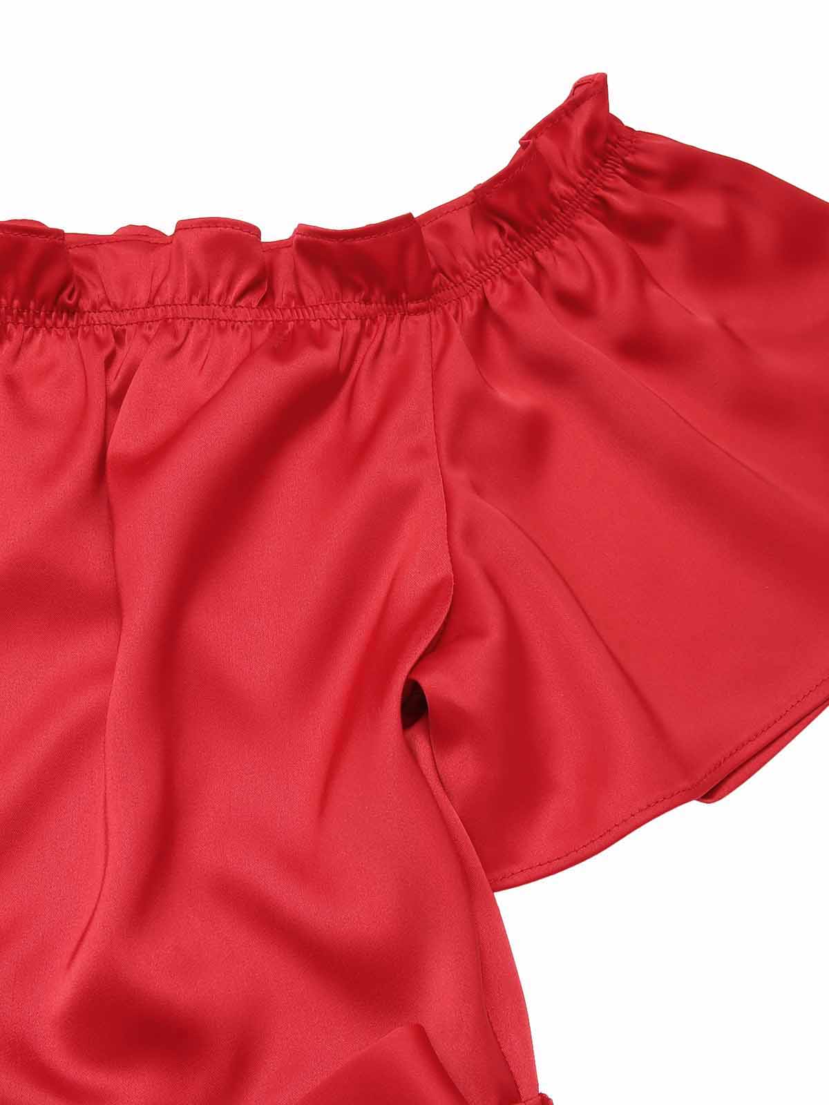 Red 1950s Off-Shoulder Polka Dots Belted Dress - Image 6