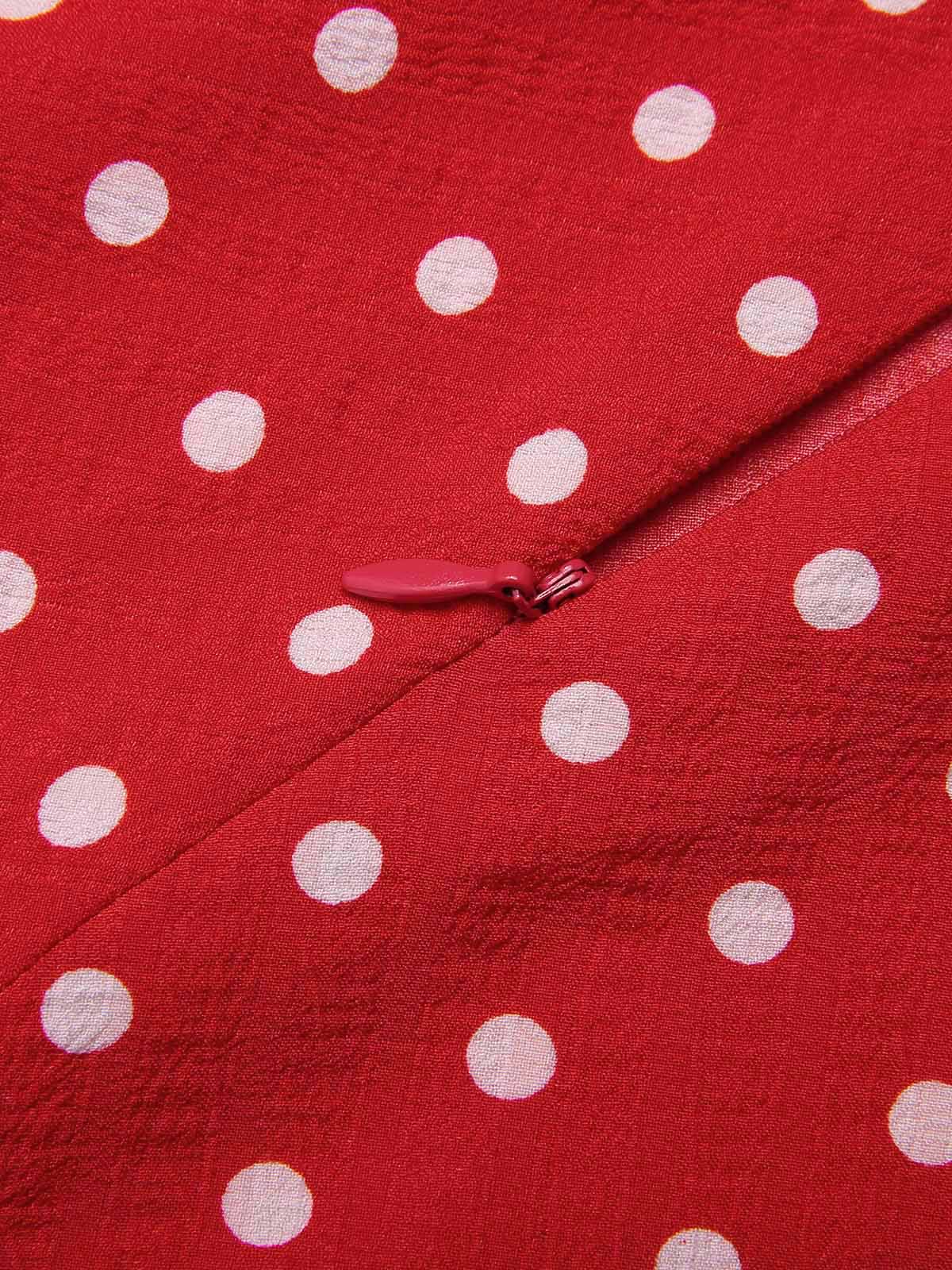 Red 1950s Off-Shoulder Polka Dots Belted Dress - Image 8