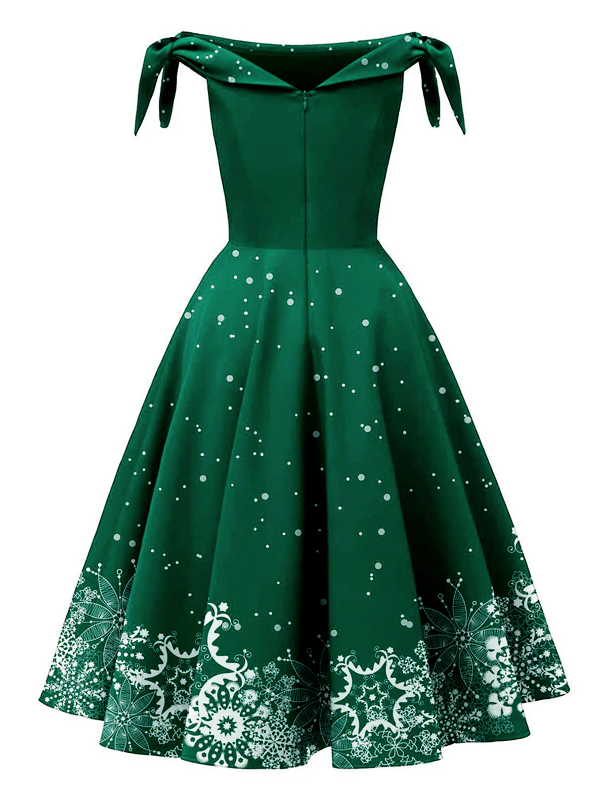 Red 1950s Off-shoulder Snowflake Dress - Image 5