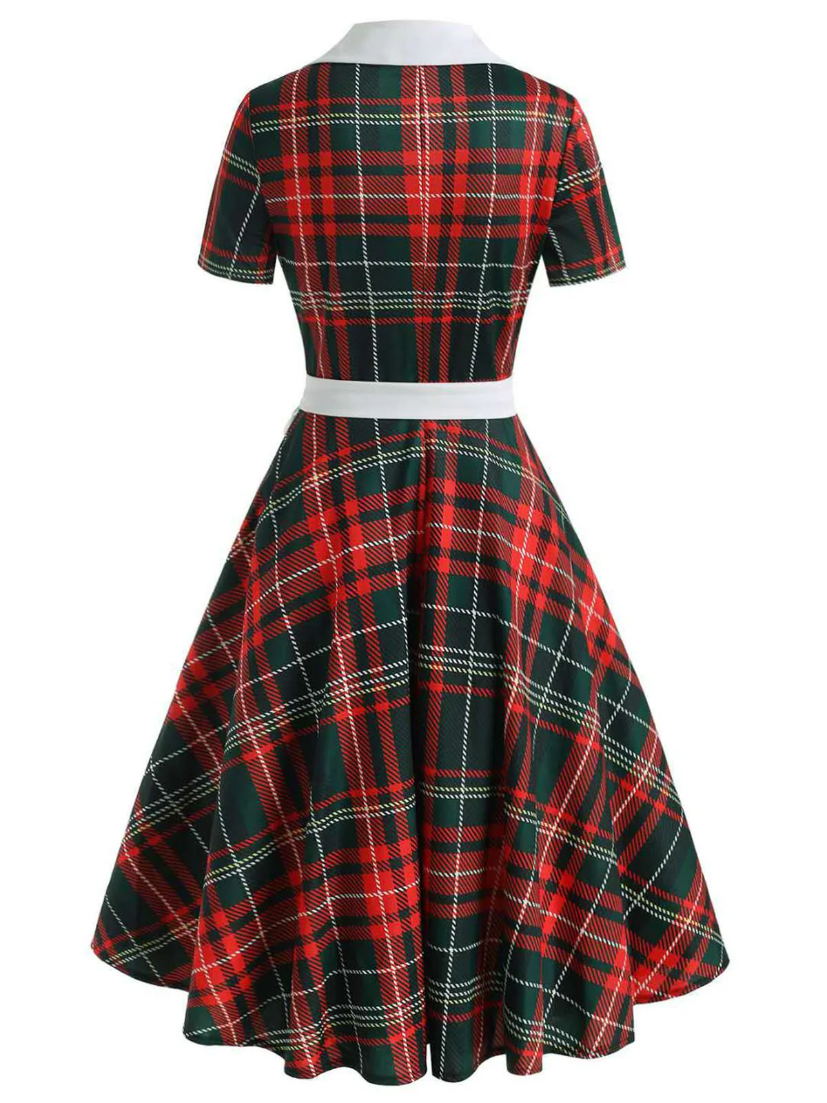Red 1950s Plaid Bow Swing Dress - Image 2