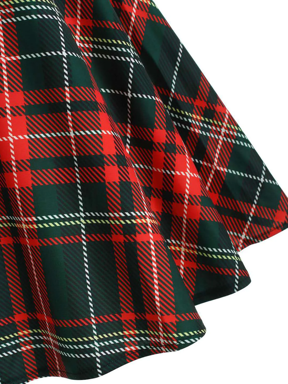Red 1950s Plaid Bow Swing Dress - Image 3