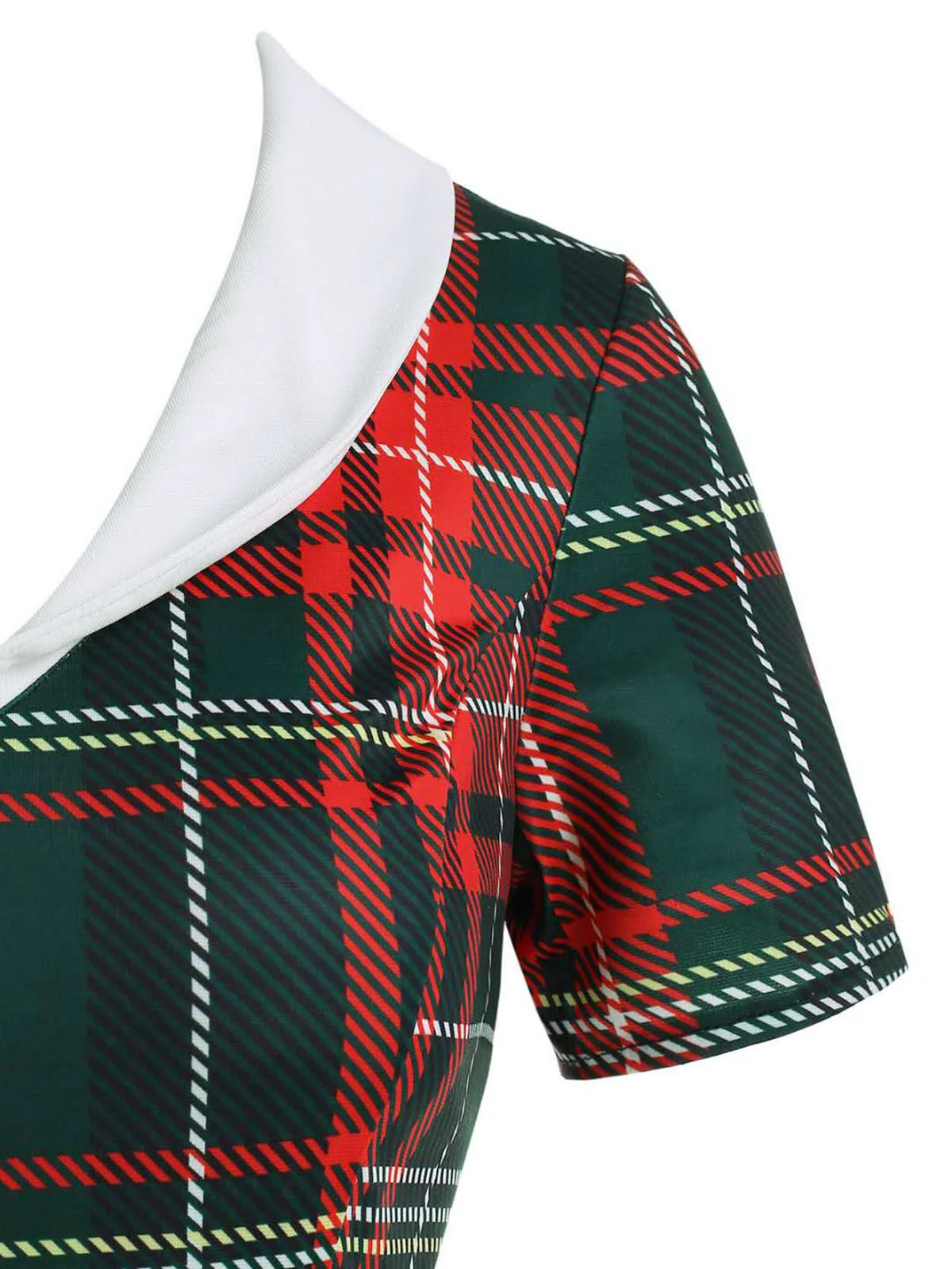 Red 1950s Plaid Bow Swing Dress - Image 4