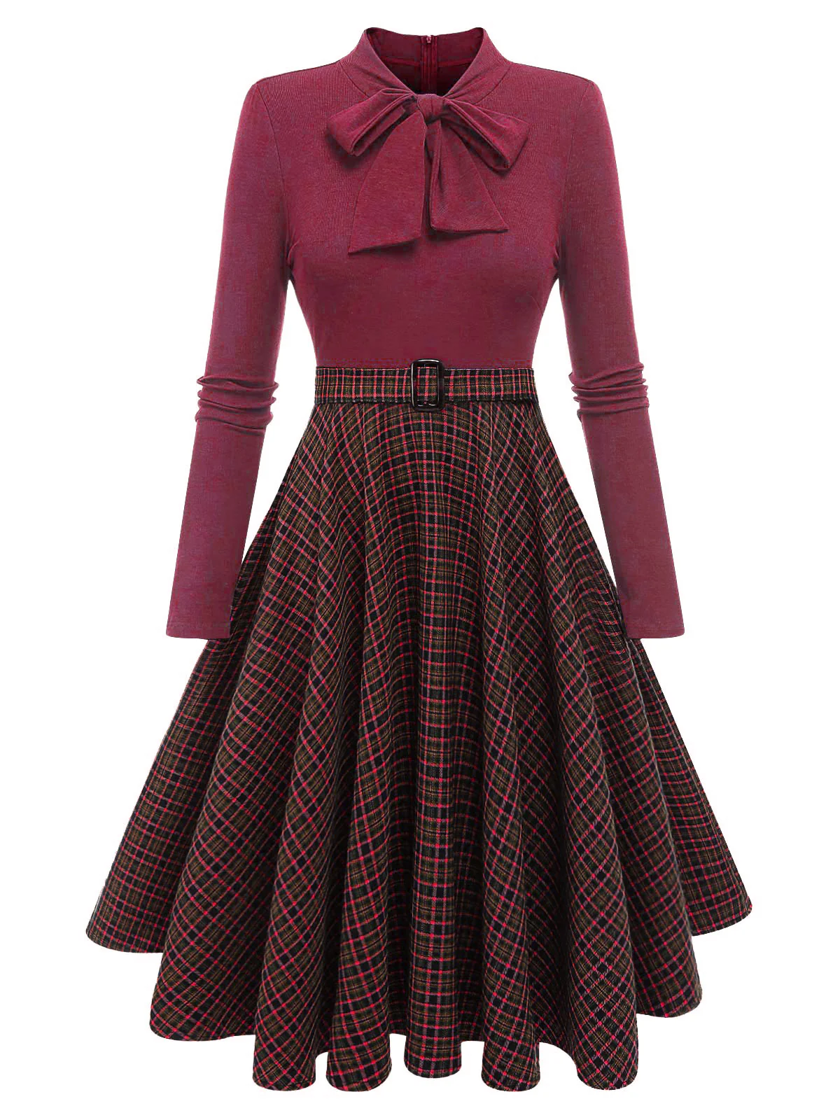 [Pre-Sale] Dark Green 1950s Plaid Knitting Dress - Image 9