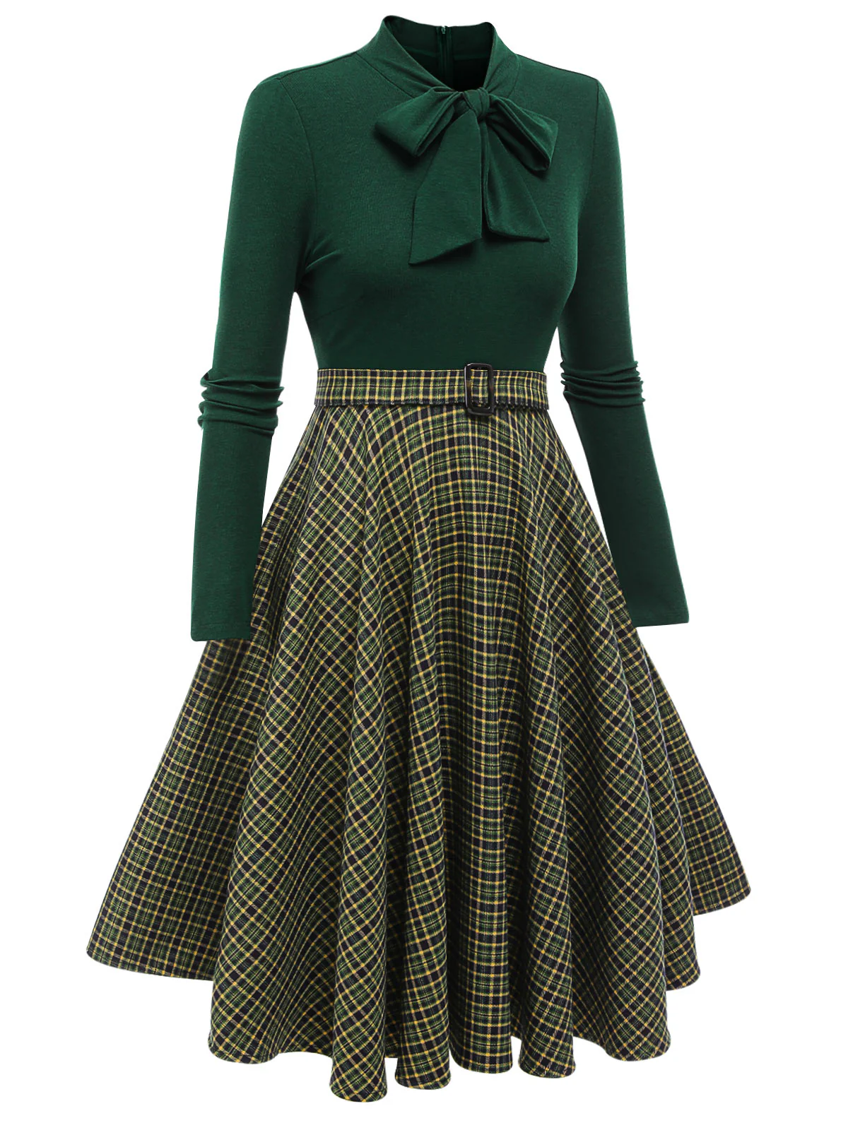 [Pre-Sale] Dark Green 1950s Plaid Knitting Dress - Image 4