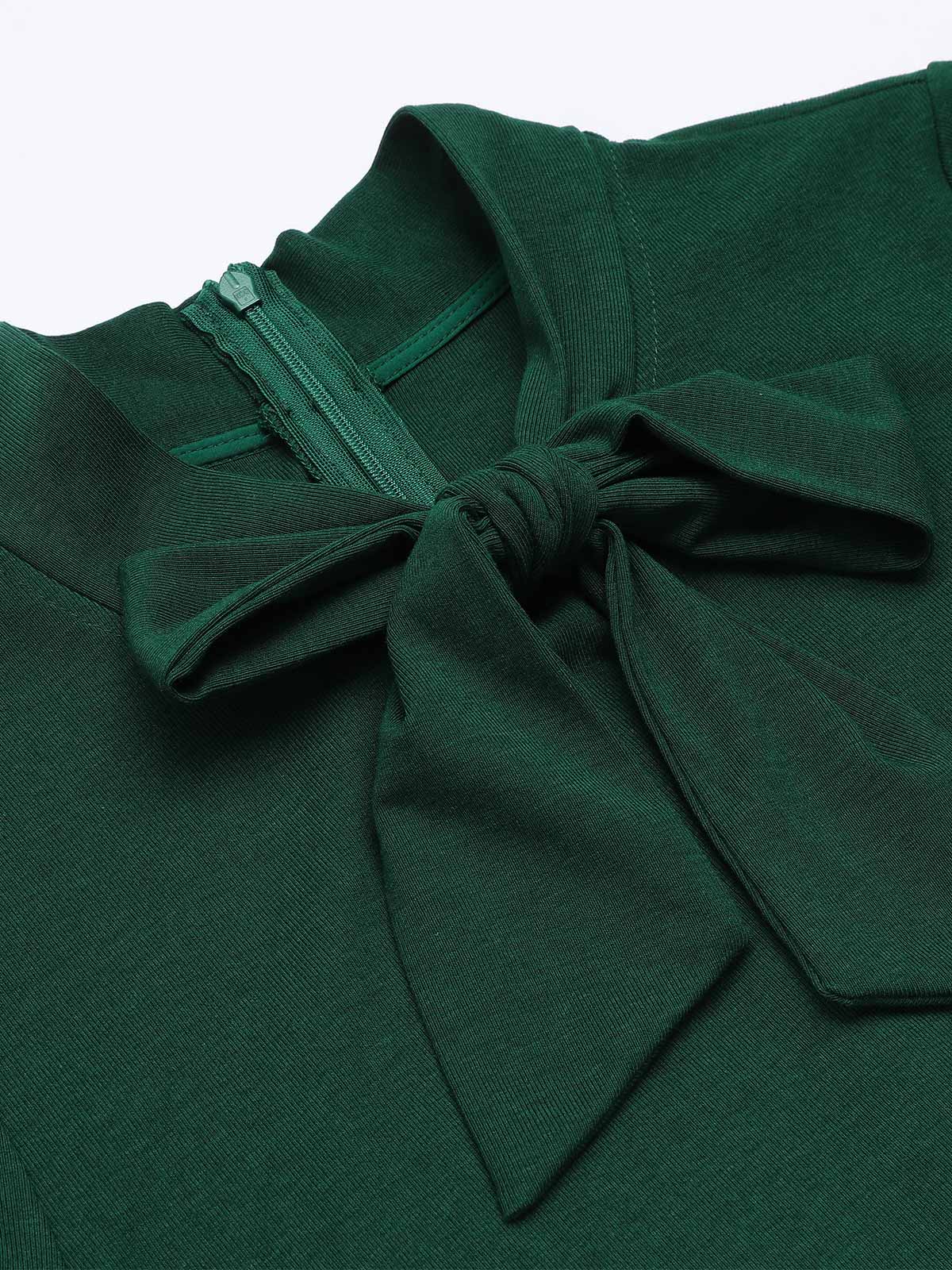 [Pre-Sale] Dark Green 1950s Plaid Knitting Dress - Image 6
