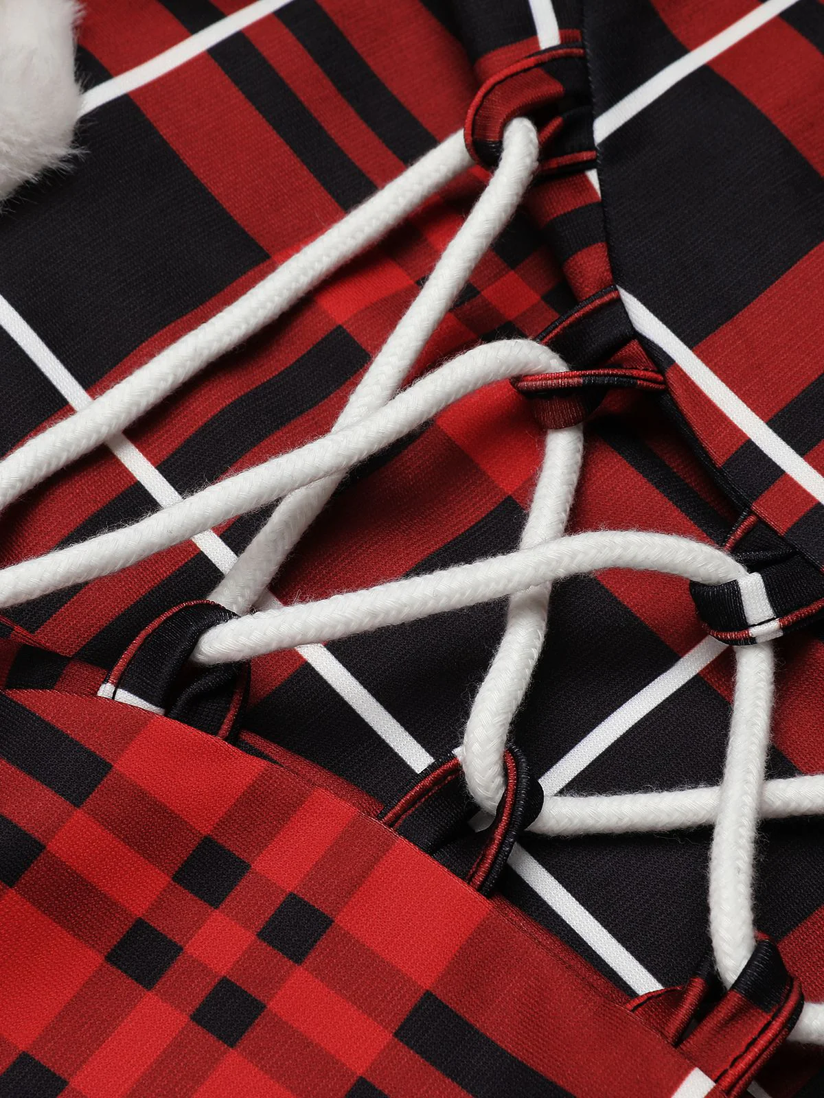 Red 1950s Plaid Lace-up Hooded Dress - Image 7