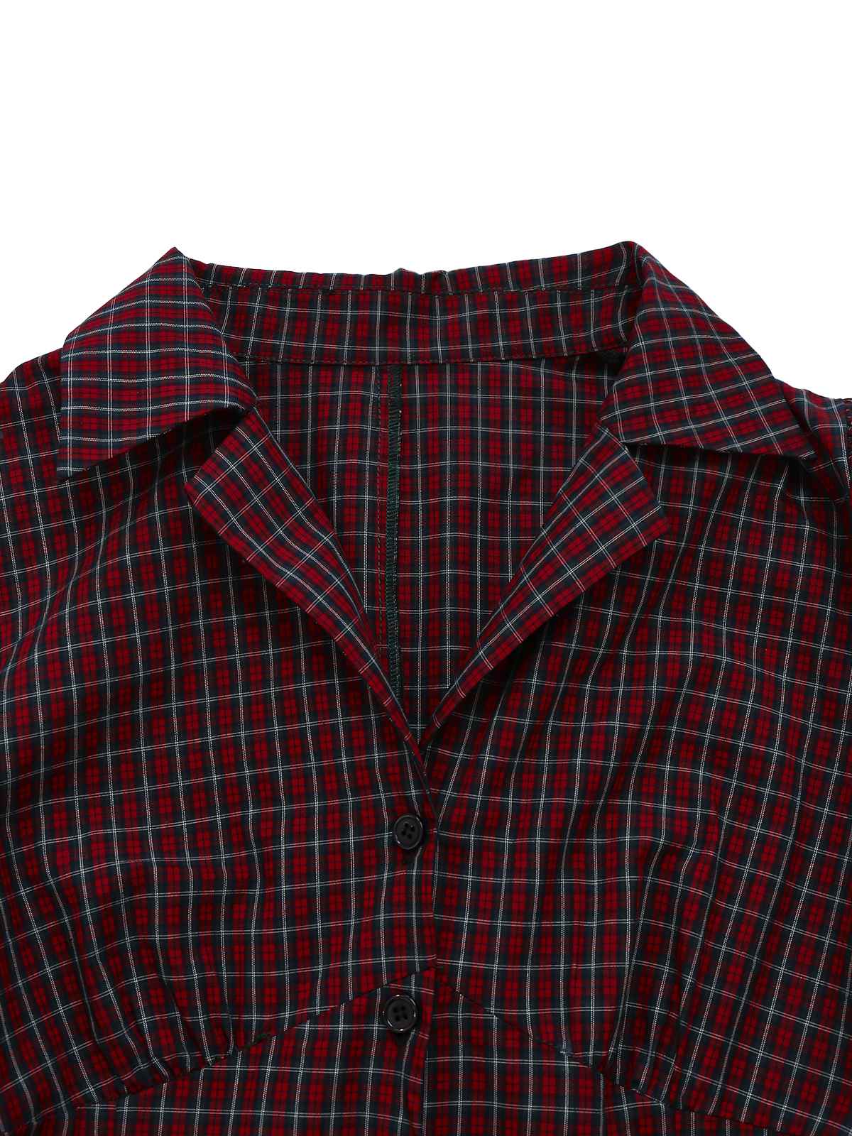 Red 1950s Plaid Lapel Puff Sleeves Cotton Dress - Image 6