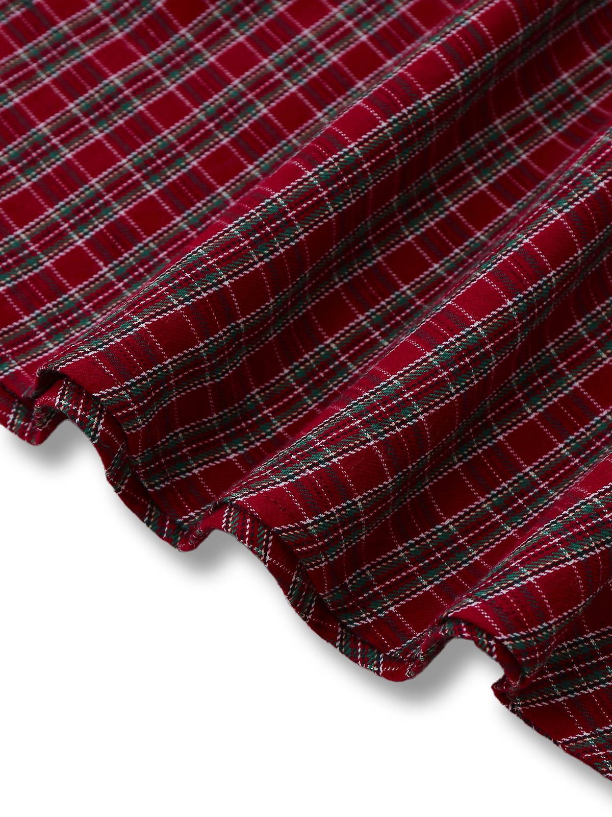 Red 1950s Plaid Ruched Sweetheart Neck Bow Dress - Image 6