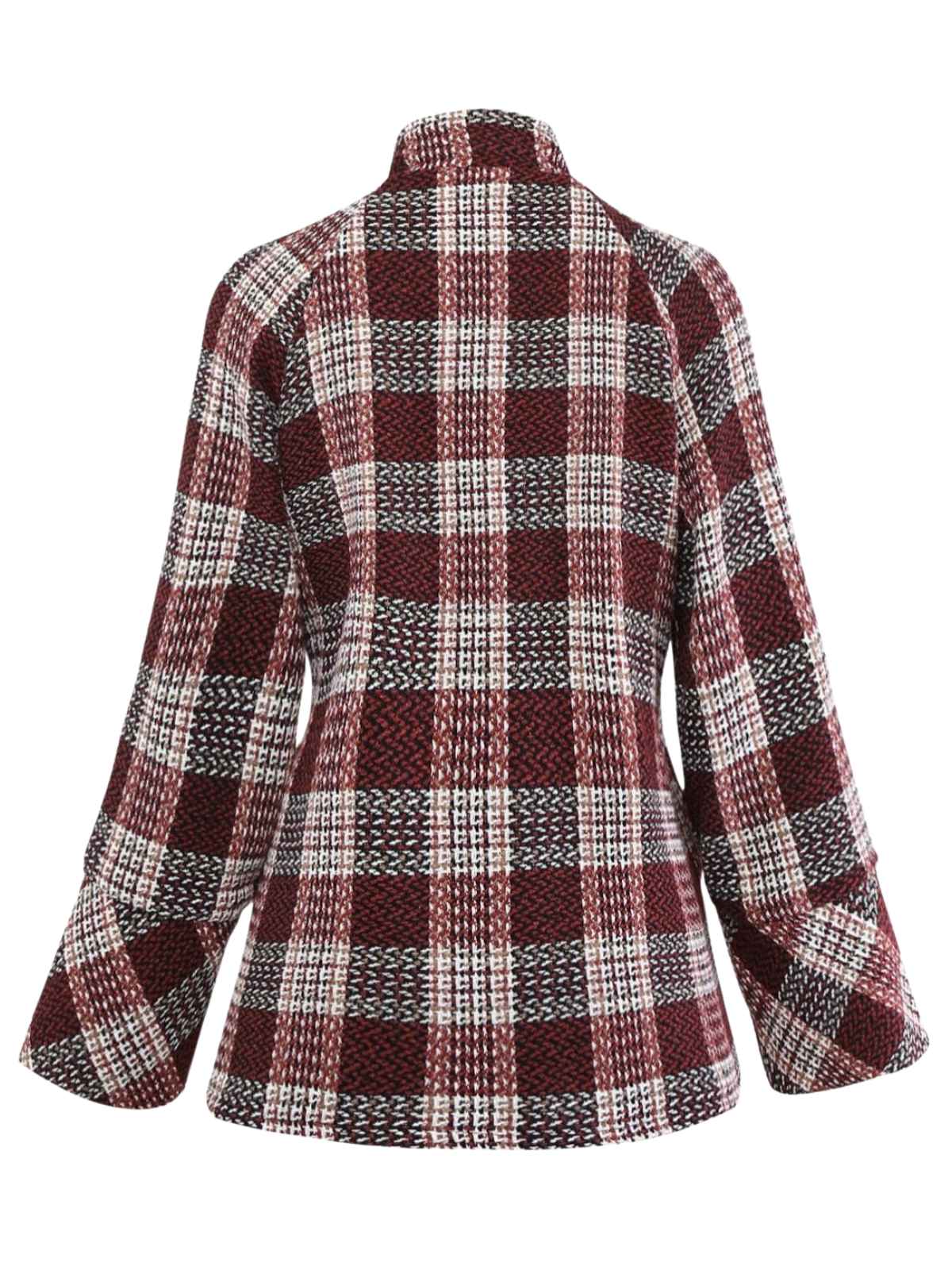 Red 1950s Plaid Tweed Stand Collar Coat - Image 2