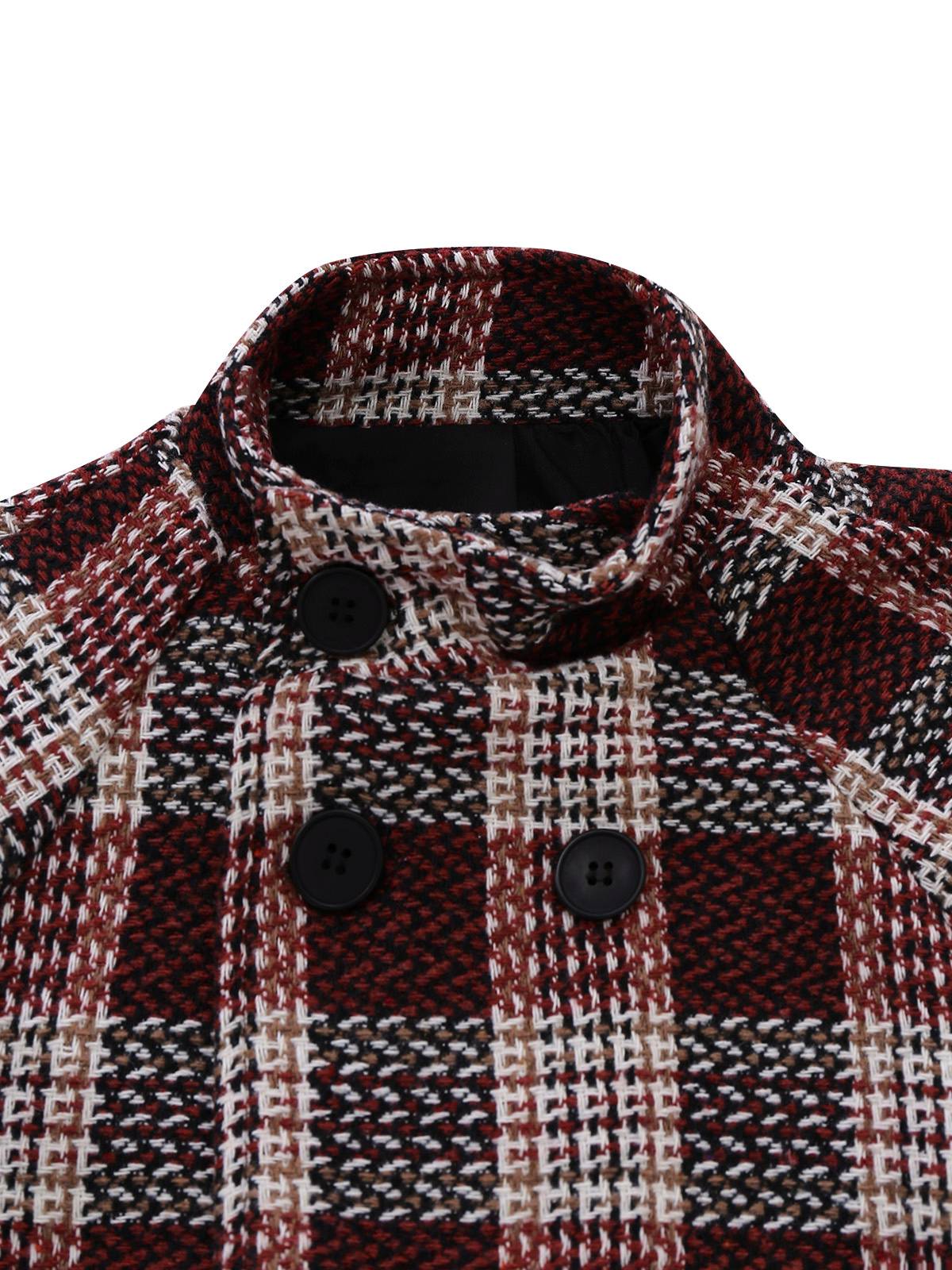 Red 1950s Plaid Tweed Stand Collar Coat - Image 3