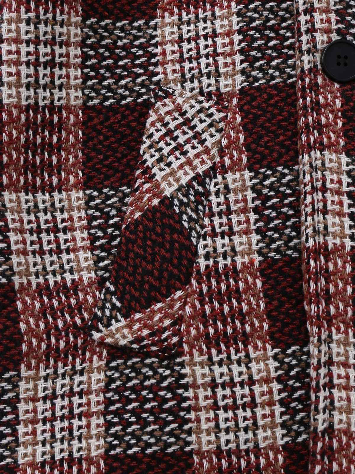 Red 1950s Plaid Tweed Stand Collar Coat - Image 4
