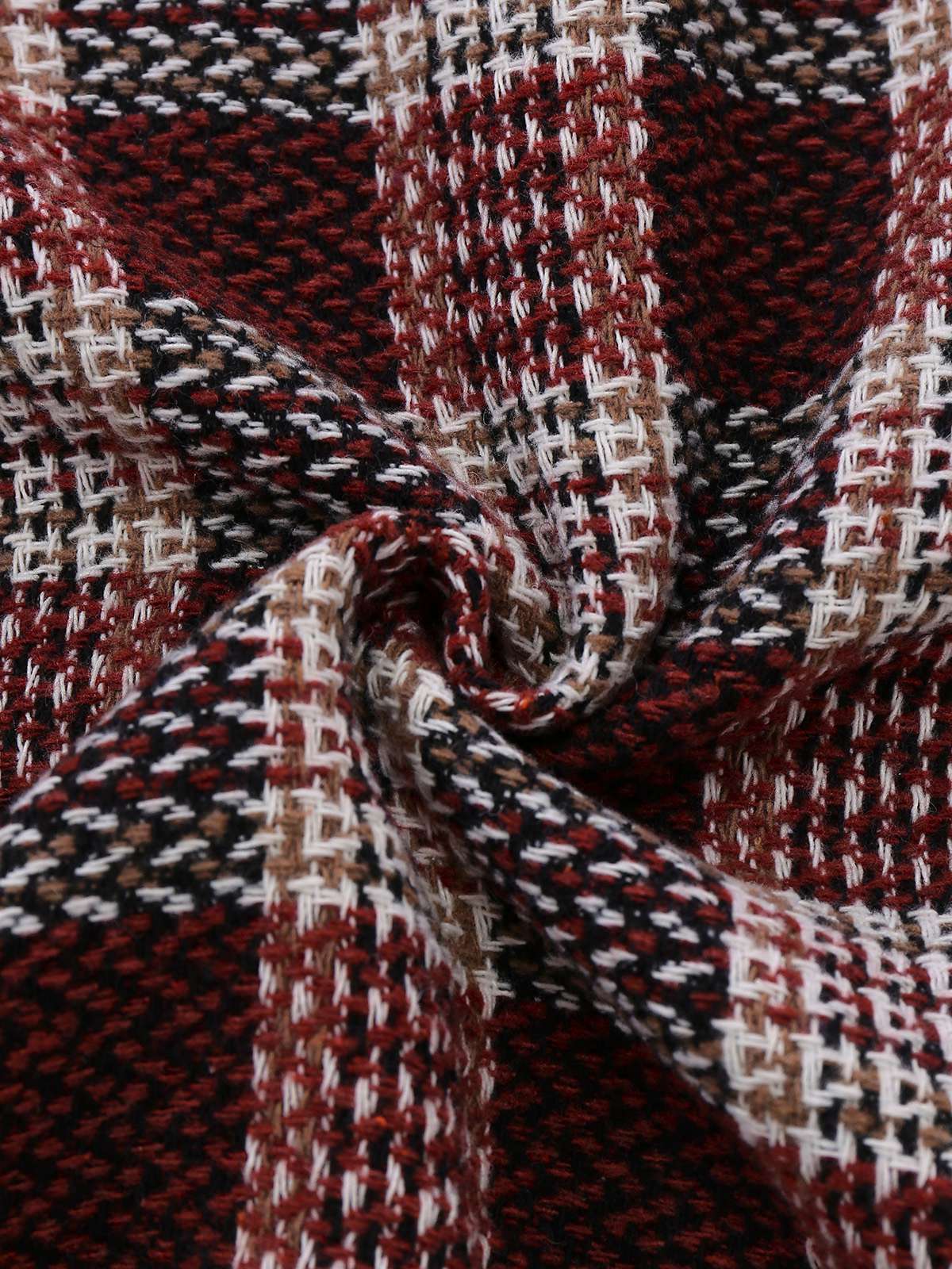 Red 1950s Plaid Tweed Stand Collar Coat - Image 5
