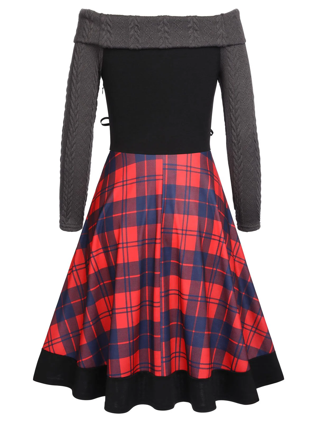 Plaids 1950s Off Shoulder Knitted Dress - Image 2