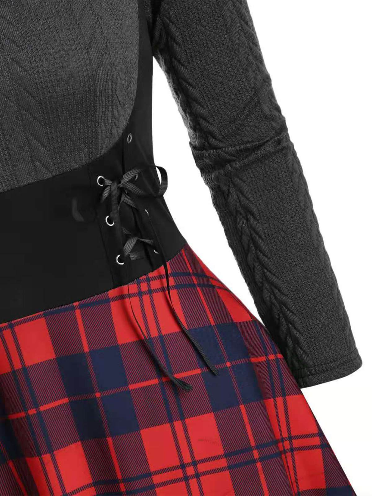 Plaids 1950s Off Shoulder Knitted Dress - Image 3