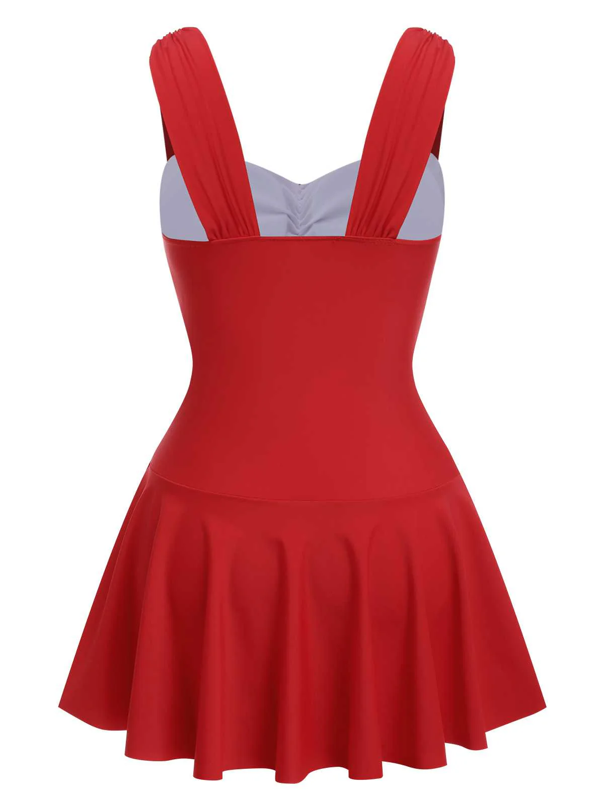 Red 1950s Pleated Solid One-Piece Swimsuit - Image 4